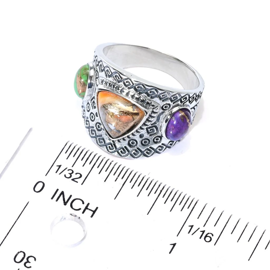 Southwest Elements Sterling Silver Choice of Mohave Turquoise 3-Stone Ring - Image 2