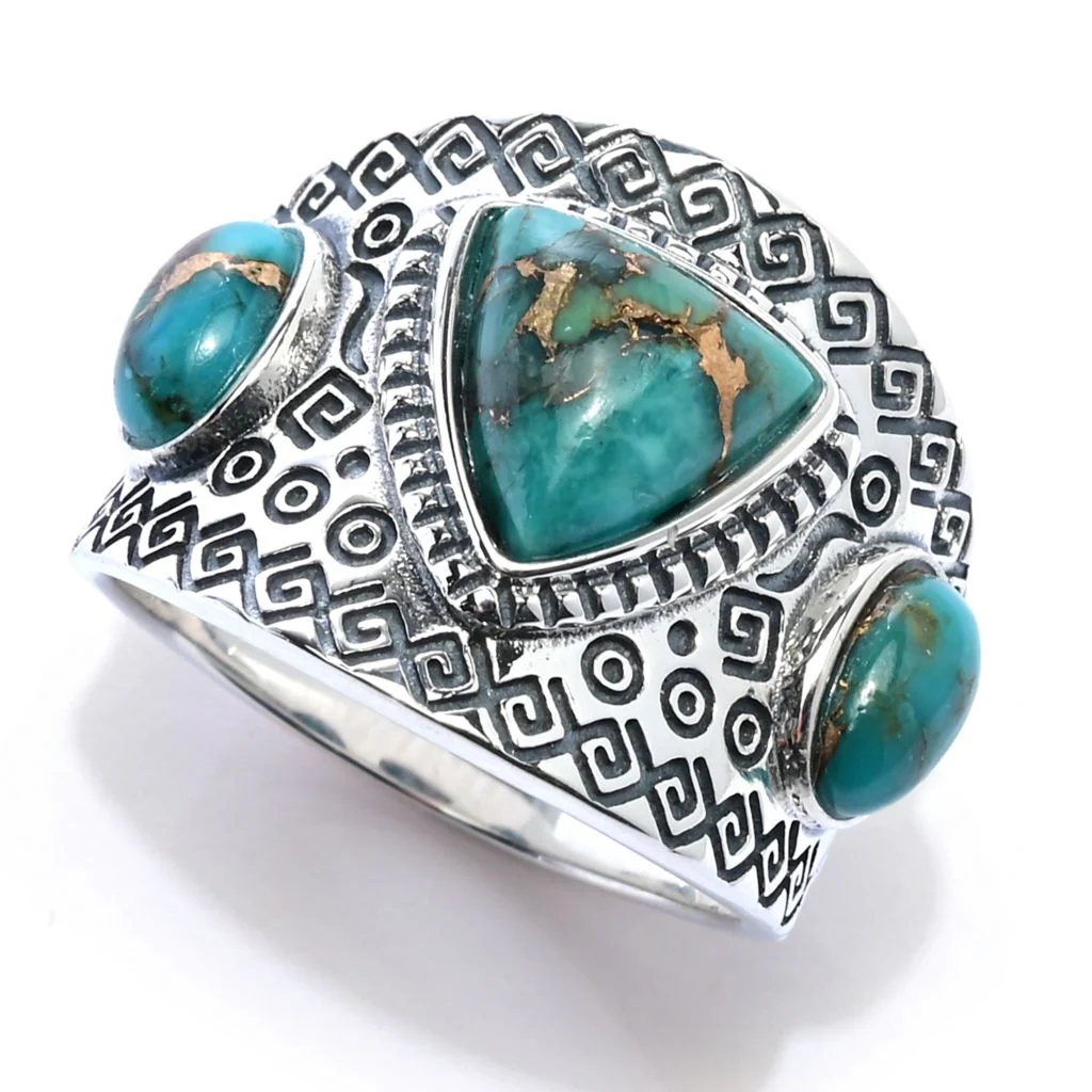 Southwest Elements Sterling Silver Choice of Mohave Turquoise 3-Stone Ring - Image 3