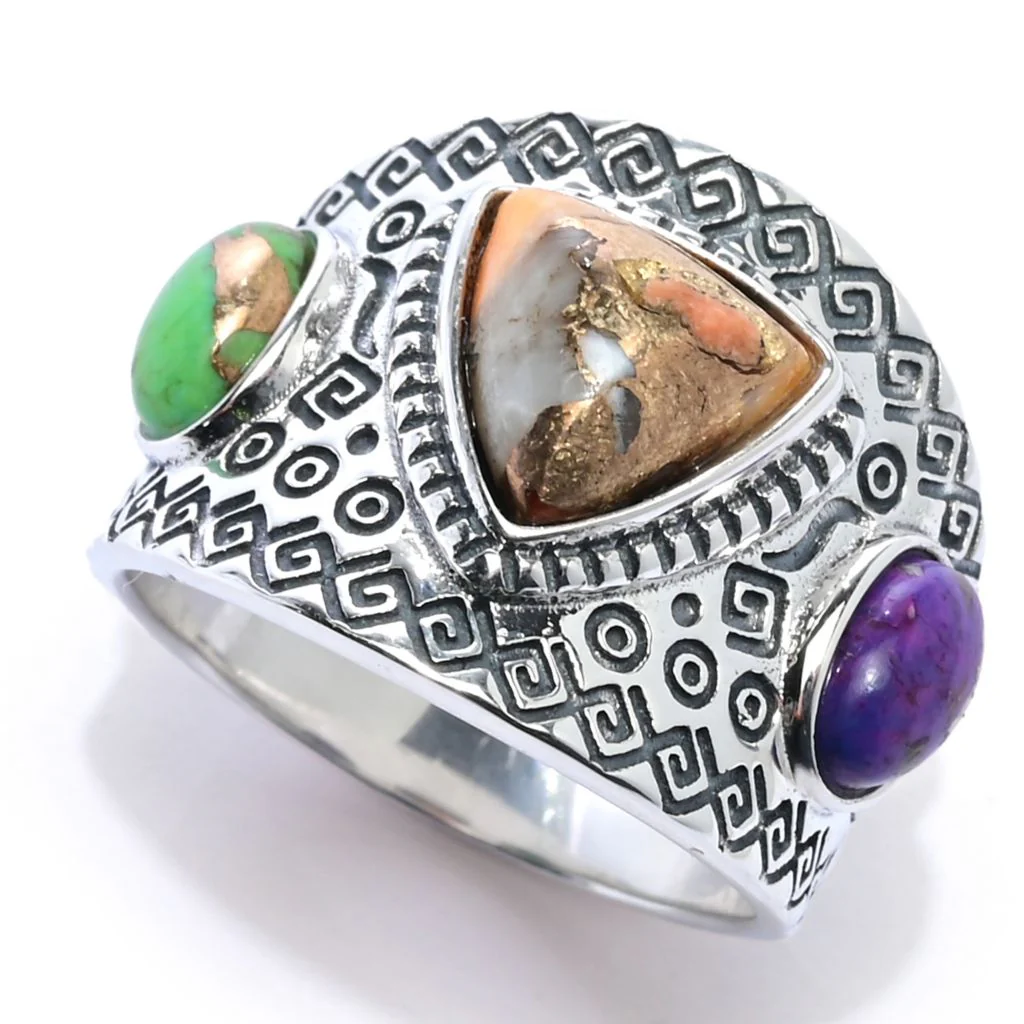 Southwest Elements Sterling Silver Choice of Mohave Turquoise 3-Stone Ring - Image 5