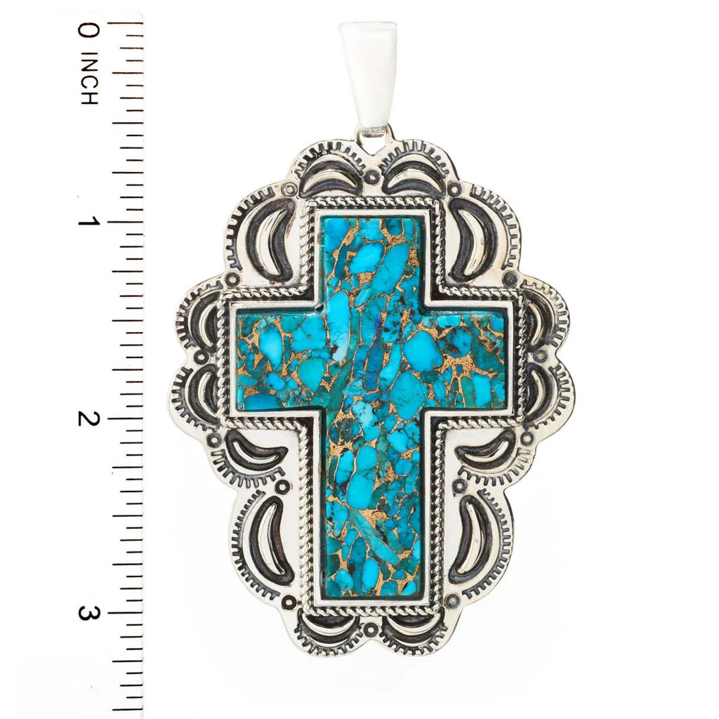 Southwest Elements Sterling Silver Choice of Mohave Turquoise Cross Enhancer Pendant - Image 2