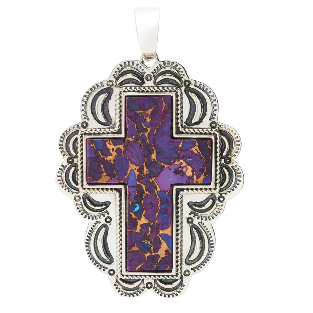 Southwest Elements Sterling Silver Choice of Mohave Turquoise Cross Enhancer Pendant - Image 3