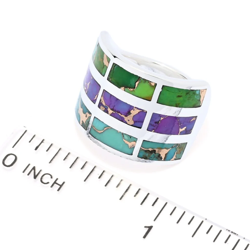 Southwest Elements Sterling Silver Colors of Mohave Turquoise Band Ring - Image 2
