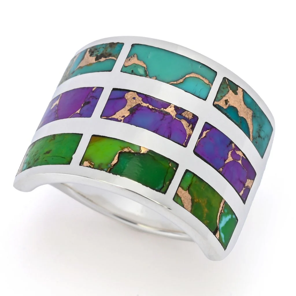 Southwest Elements Sterling Silver Colors of Mohave Turquoise Band Ring - Image 3