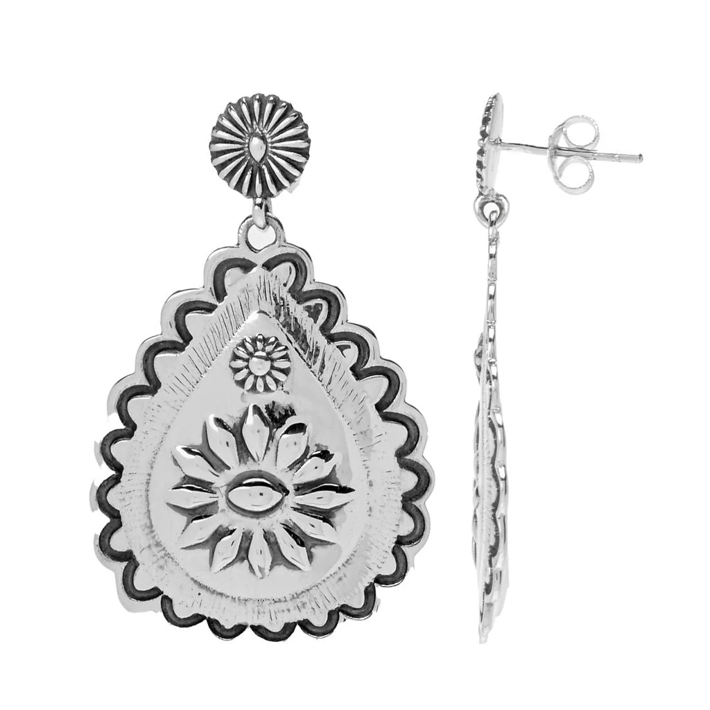 Southwest Elements Sterling Silver Concho Drop Earrings 1.65" - Image 2