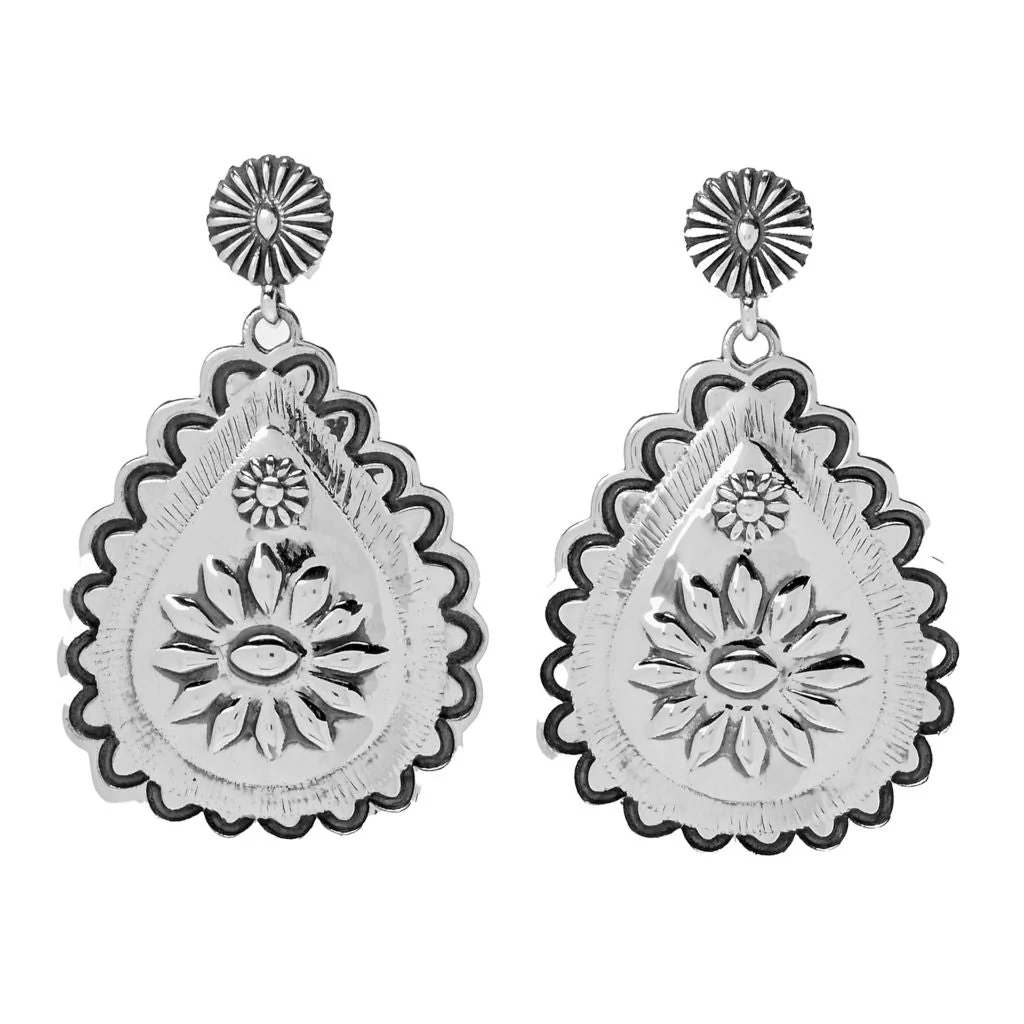 Southwest Elements Sterling Silver Concho Drop Earrings 1.65" - Image 3