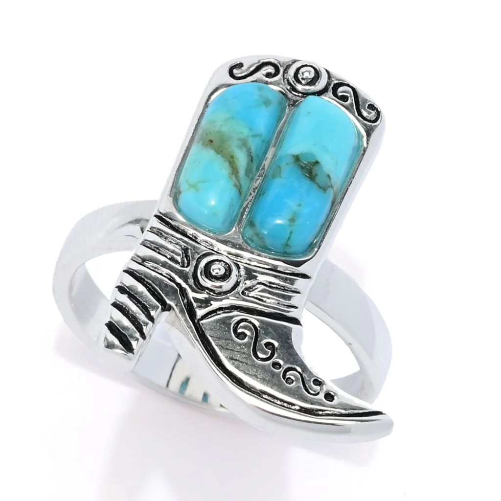 Southwest Elements Sterling Silver Kingman Turquoise Cowboy Boot Ring - Image 6
