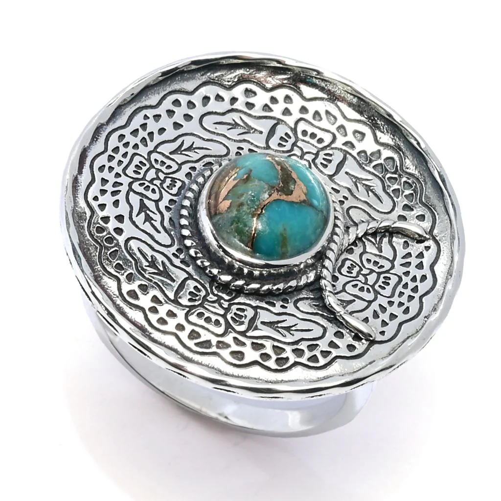 Southwest Elements Sterling Silver Kingman Turquoise Cowboy Hat Ring - Image 3