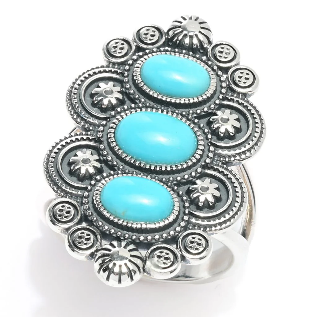 Southwest Elements Sterling Silver Sleeping Beauty Turquoise 3-Stone Ring - Image 3