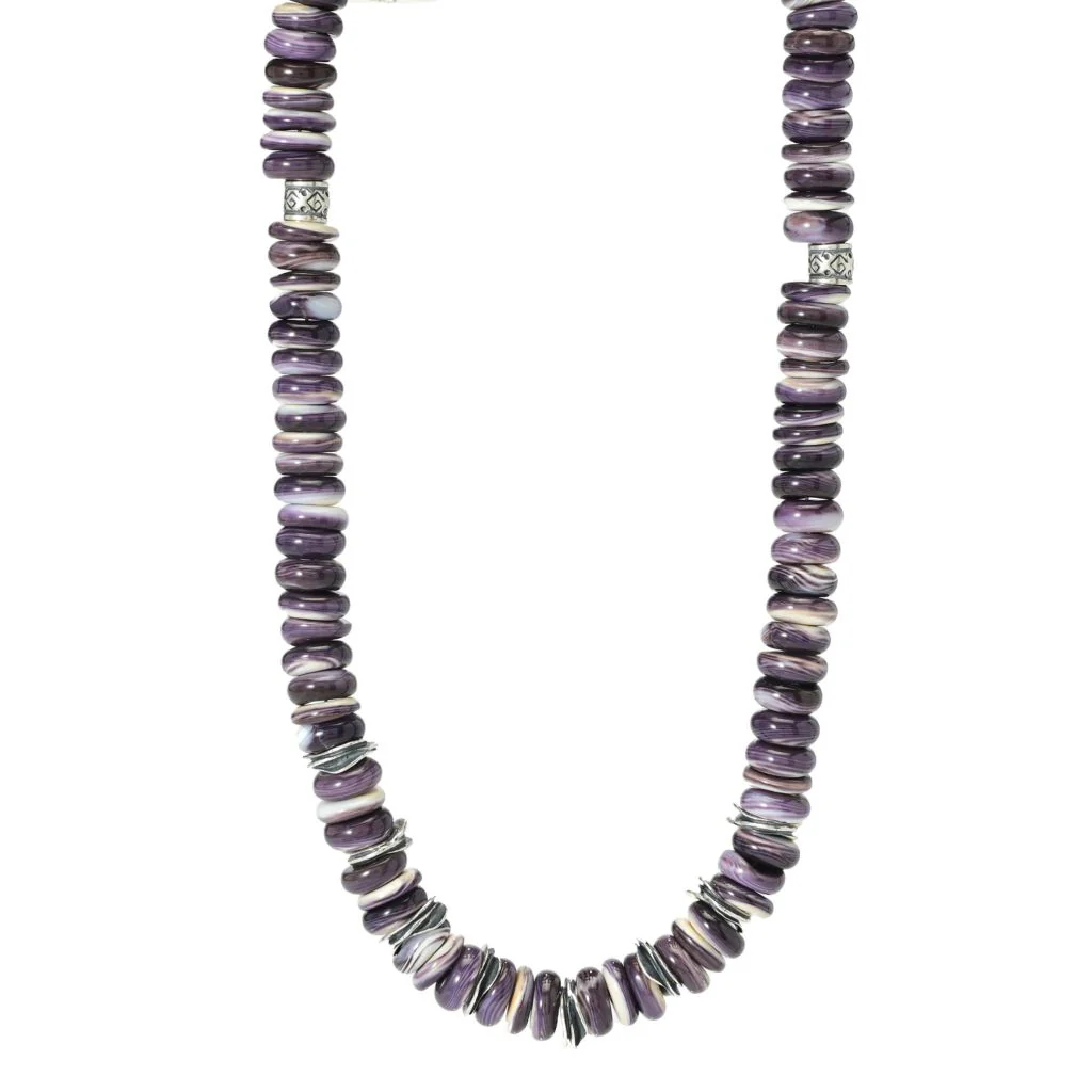 Southwest Elements Sterling Silver Wampum Shell Rondelle Bead Necklace - Image 3