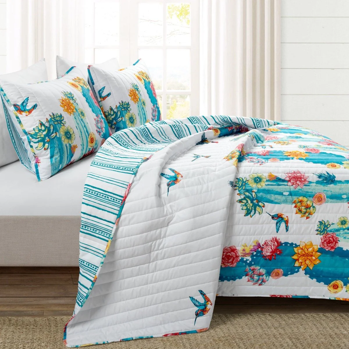 Southwest Vibrant Cactus Reversible 3 Piece Quilt Set - Image 2