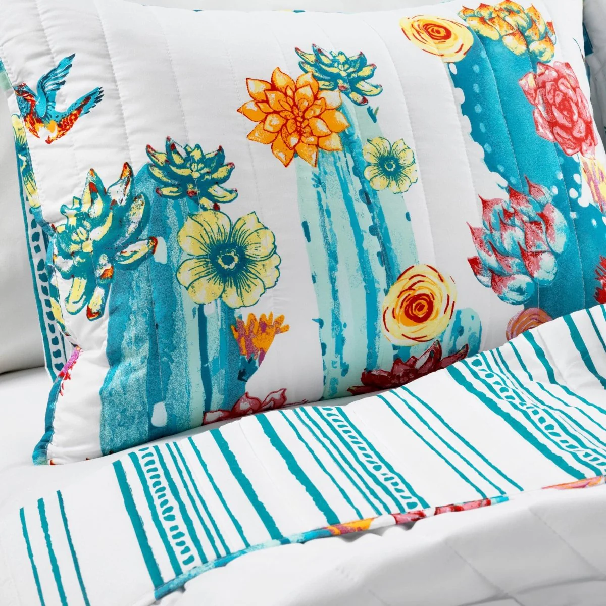 Southwest Vibrant Cactus Reversible 3 Piece Quilt Set - Image 4