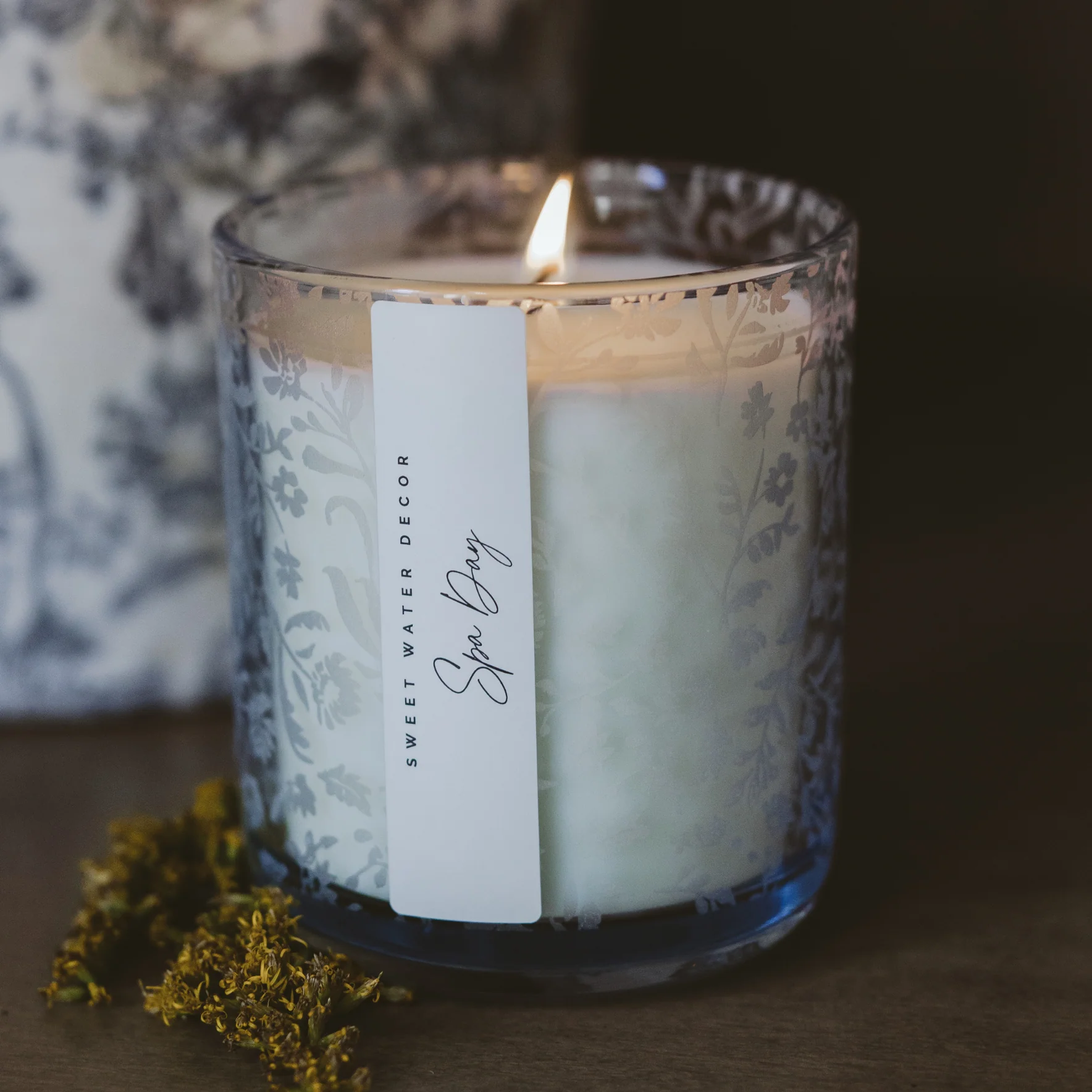 Spa Day Soy Candle - Blue Tinted Glass Jar - 12 oz - Image 3