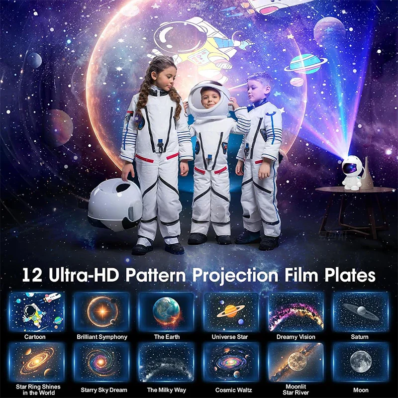 Space Galaxy Night Light Projector LED Astronaut 12-Film Discs Adjustable Brightness - Image 2