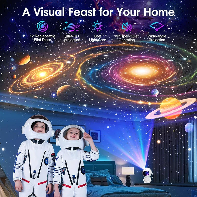 Space Galaxy Night Light Projector LED Astronaut 12-Film Discs Adjustable Brightness - Image 4