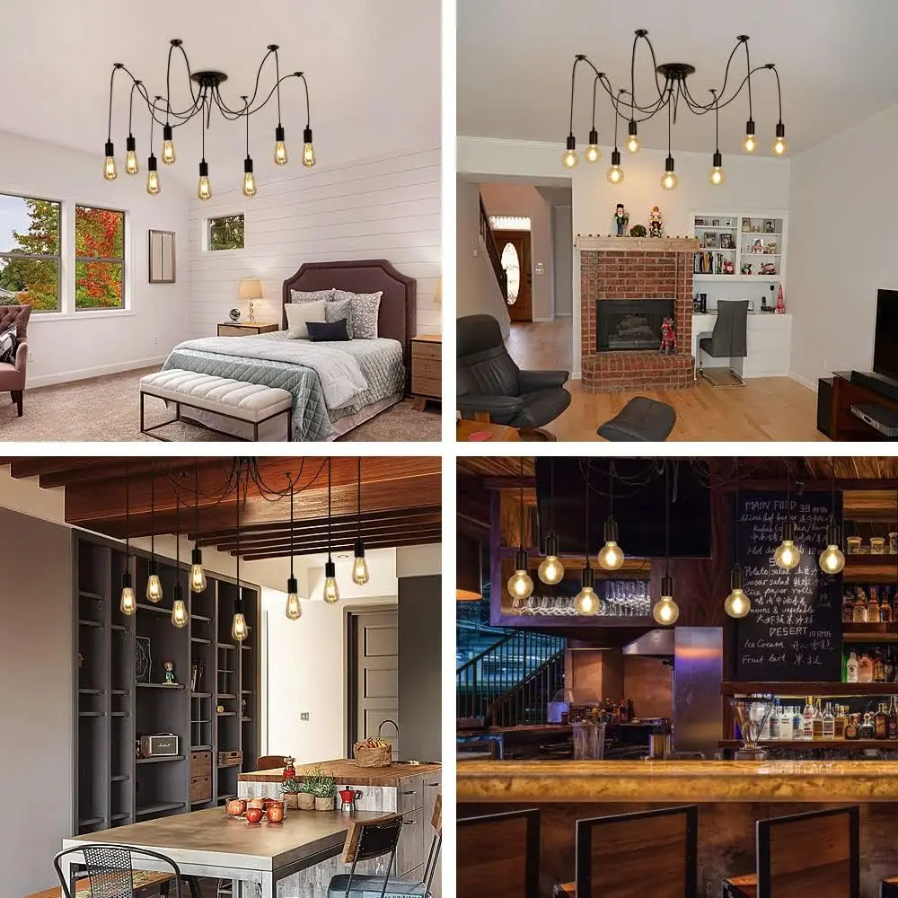 Spider Chandelier 8 Head E27 Pendant Light Vintage Industrial Ceiling Lamp - Image 5