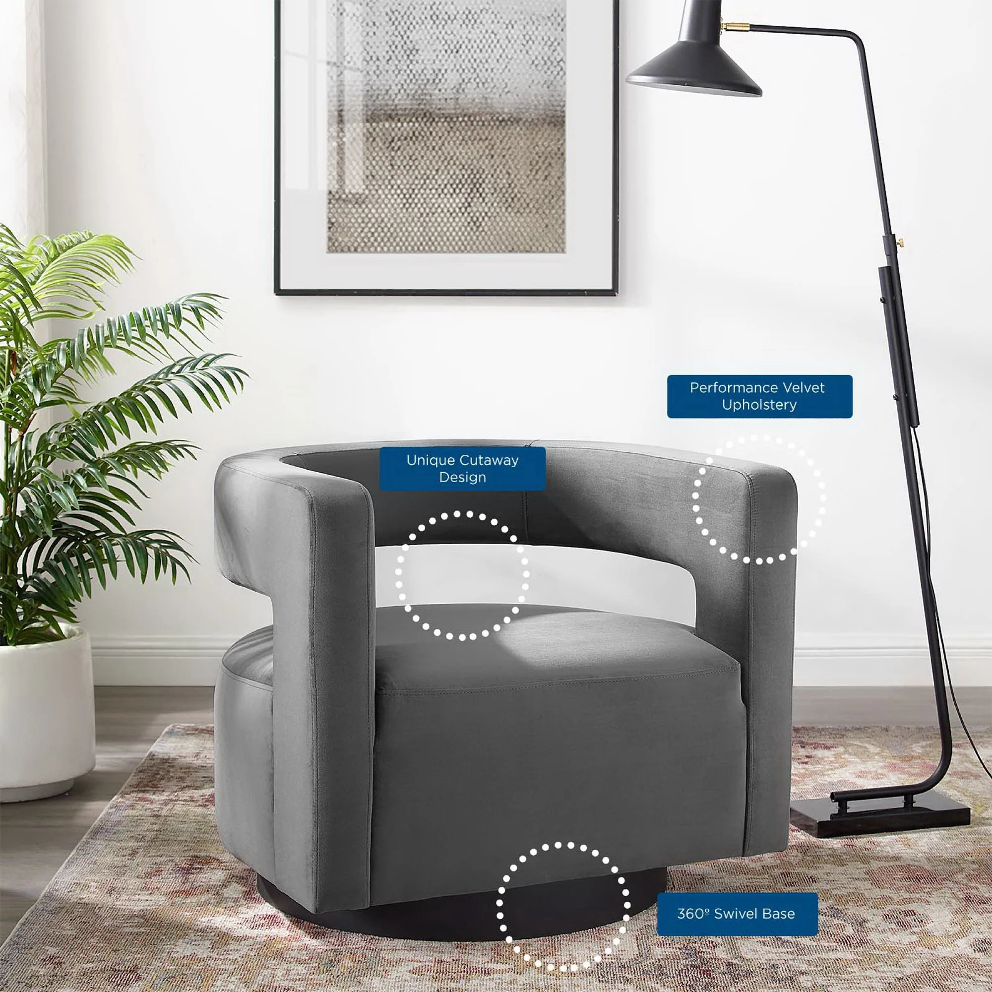 Spin Cutaway Performance Velvet Swivel Armchair by Modway - Image 13