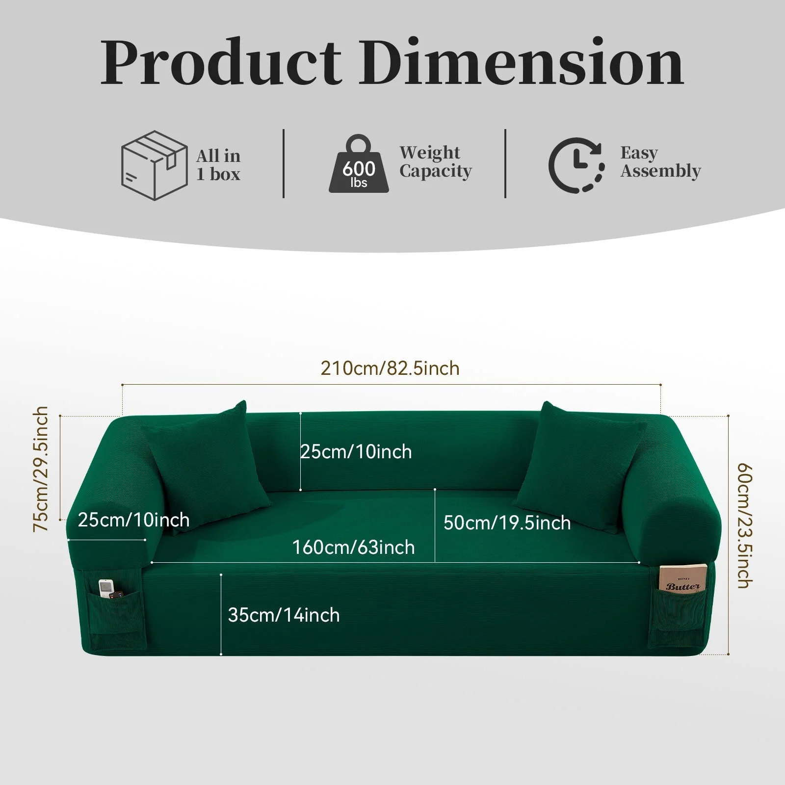 Spring Sofa with High-Quality Fabric in Green - Image 4