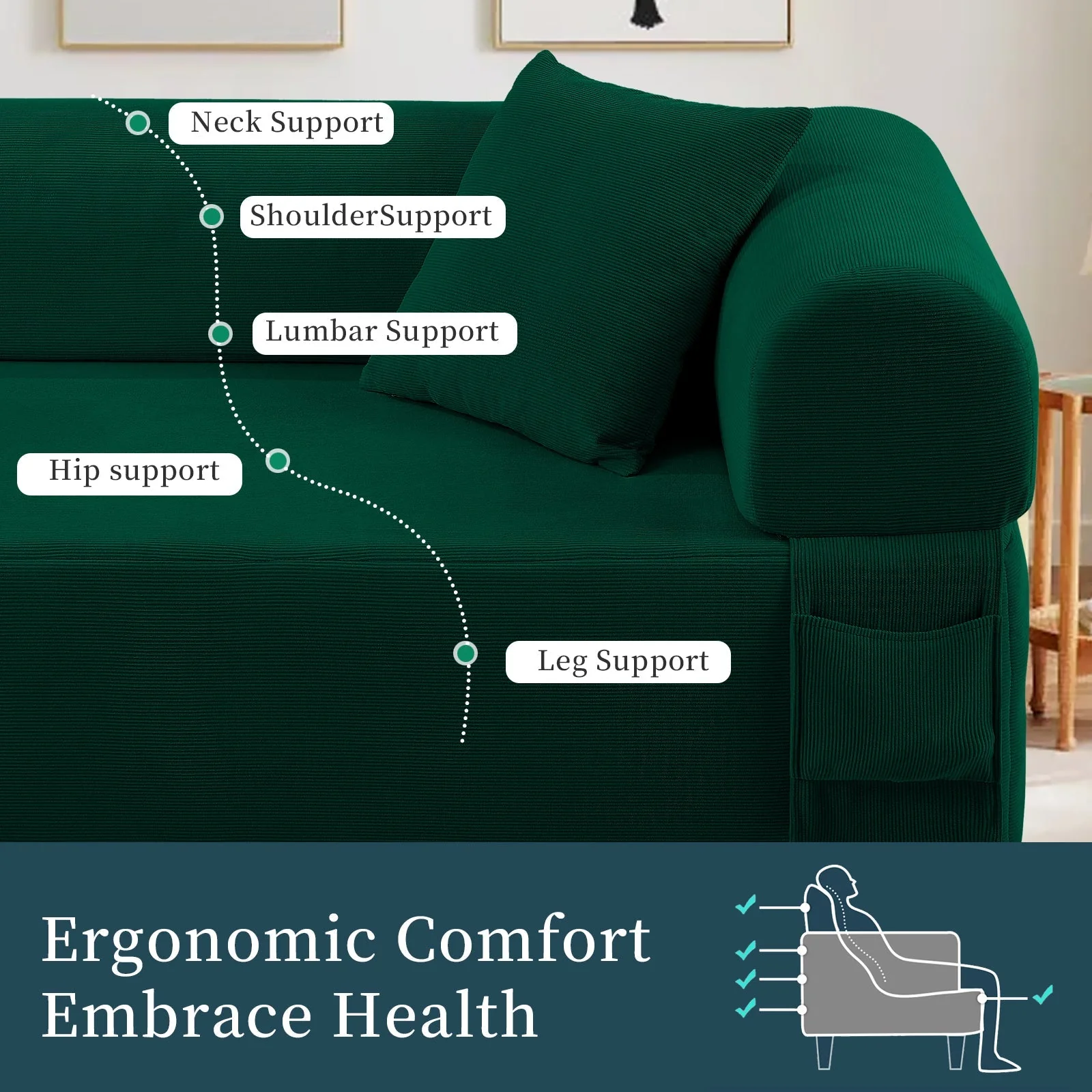 Spring Sofa with High-Quality Fabric in Green - Image 5
