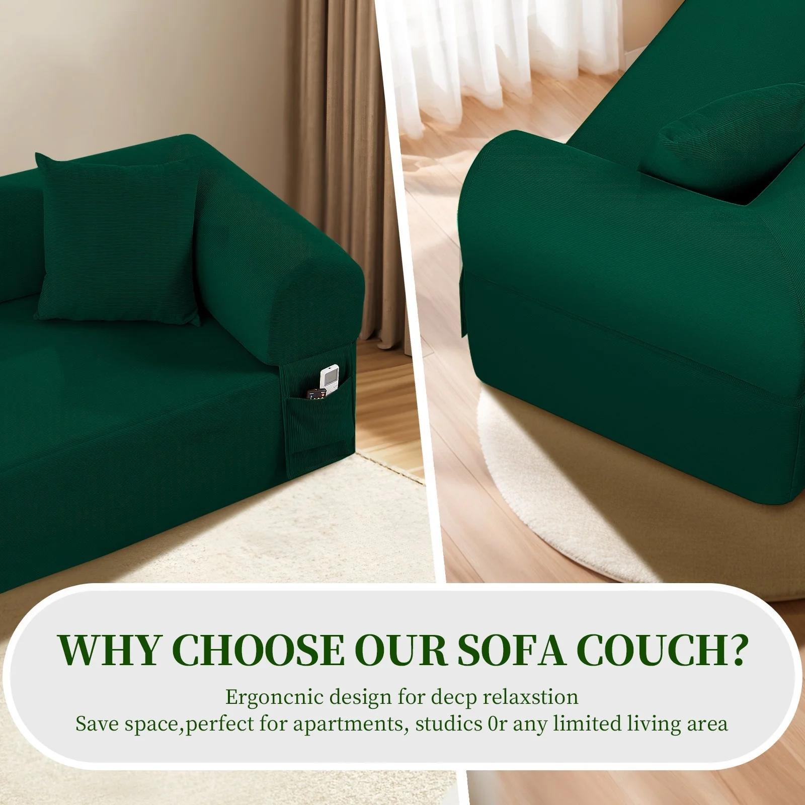 Spring Sofa with High-Quality Fabric in Green - Image 6