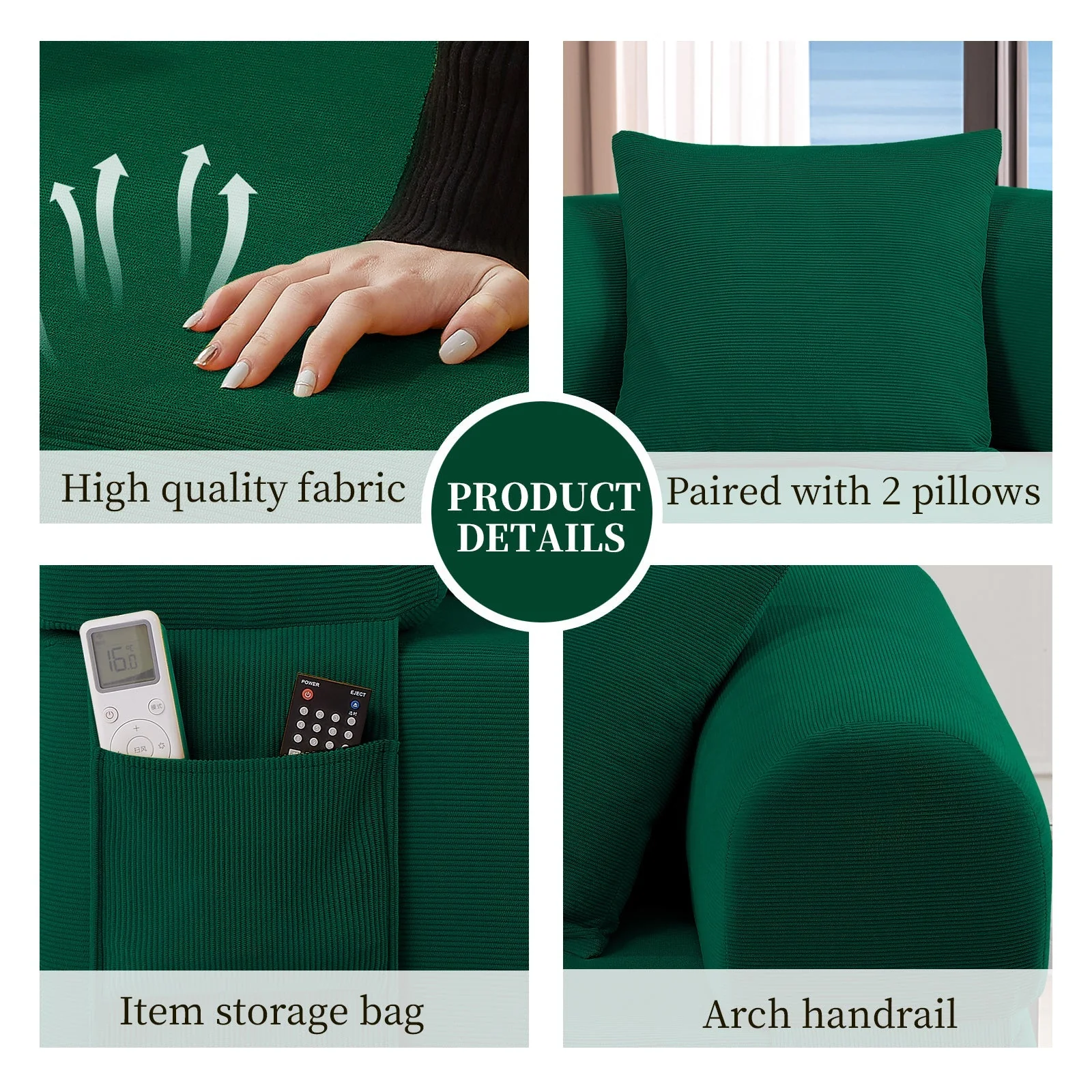 Spring Sofa with High-Quality Fabric in Green - Image 7