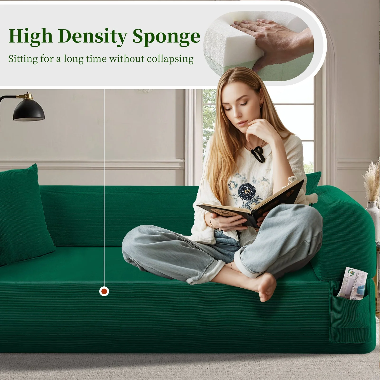 Spring Sofa with High-Quality Fabric in Green - Image 8