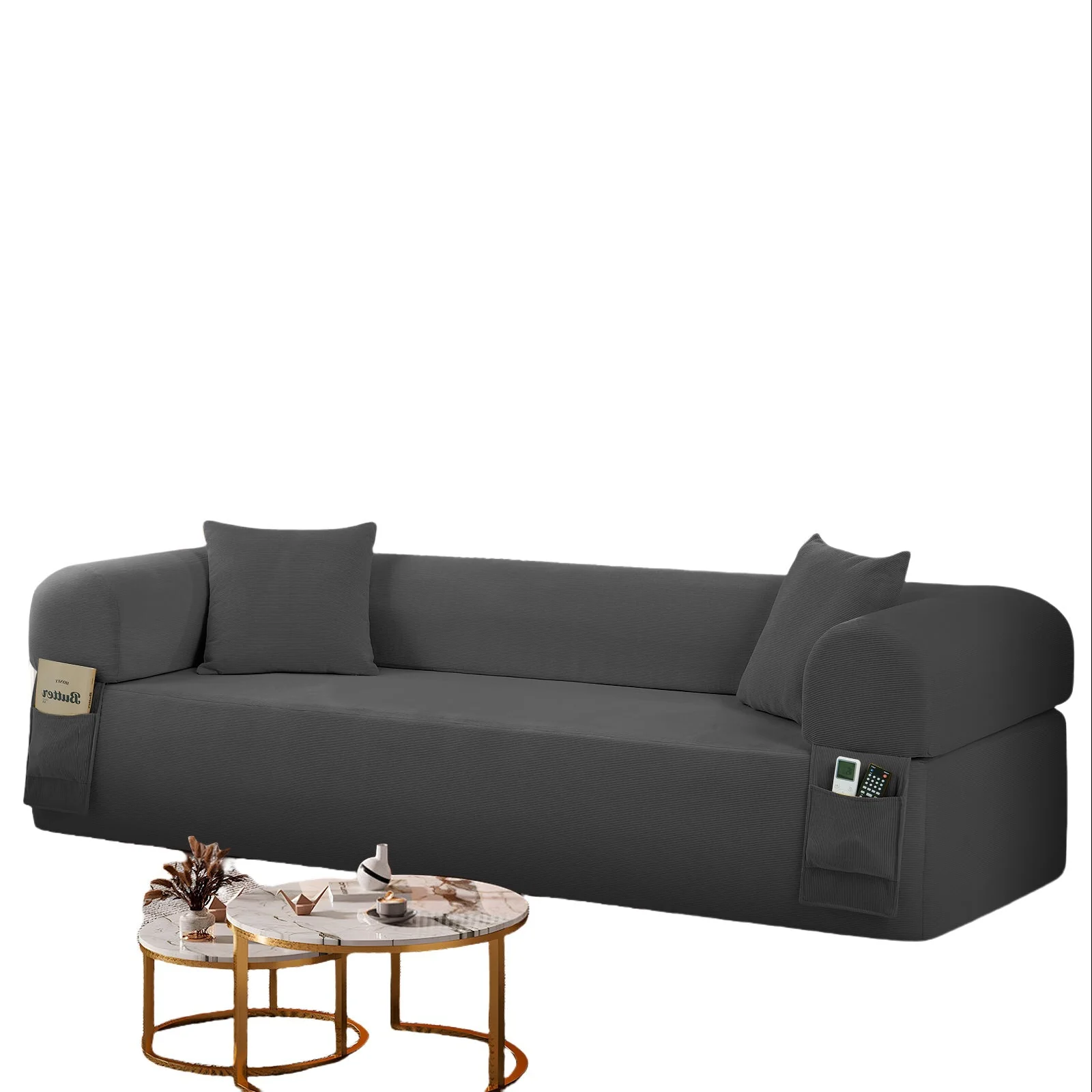 Spring Sofa with High-Quality Fabric, Pillows & Storage - Gray - Image 2