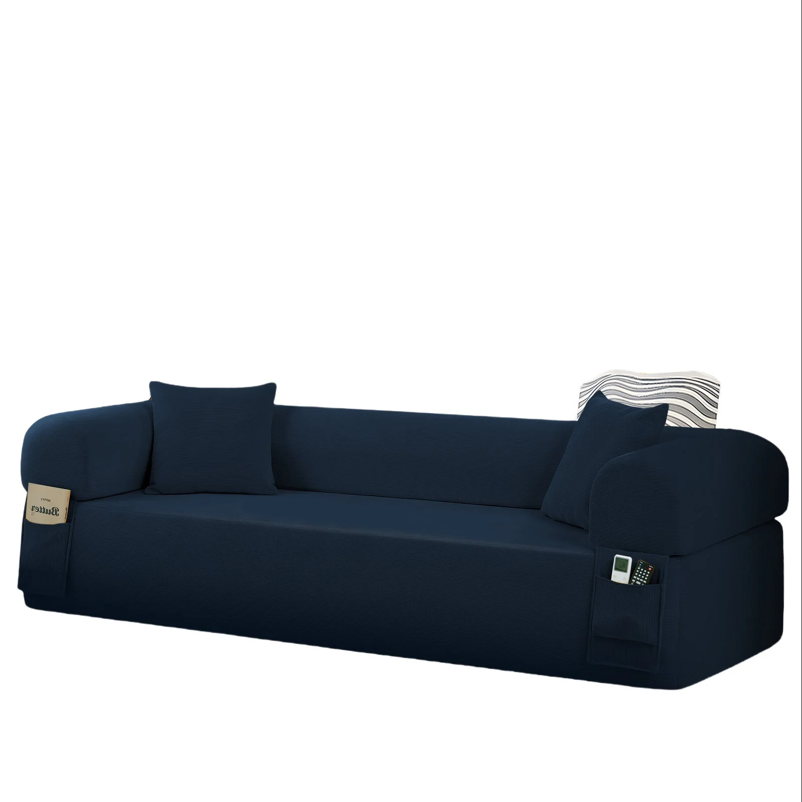 Spring Sofa with High-Quality Fabric, Pillows & Storage in Blue - Image 2