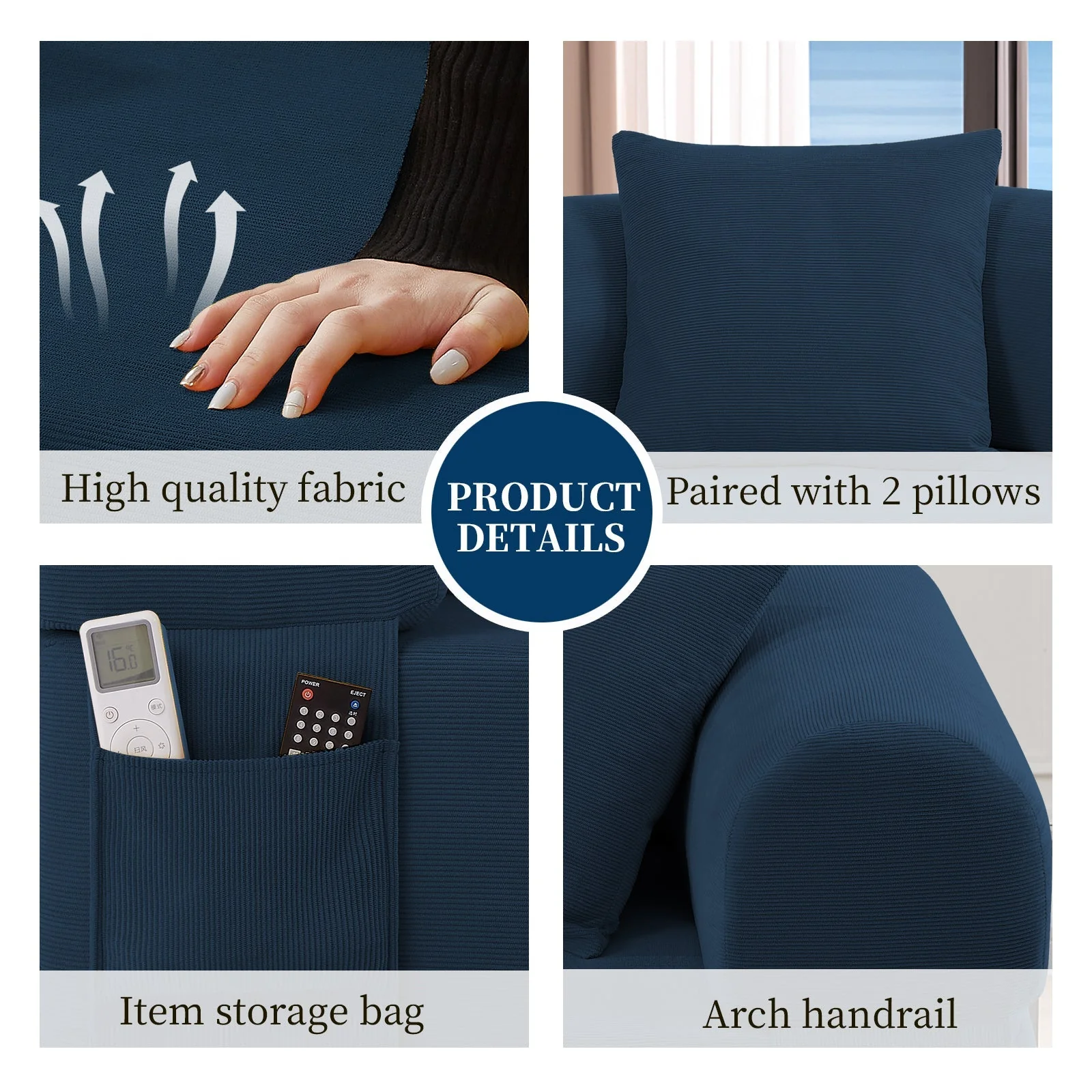 Spring Sofa with High-Quality Fabric, Pillows & Storage in Blue - Image 5