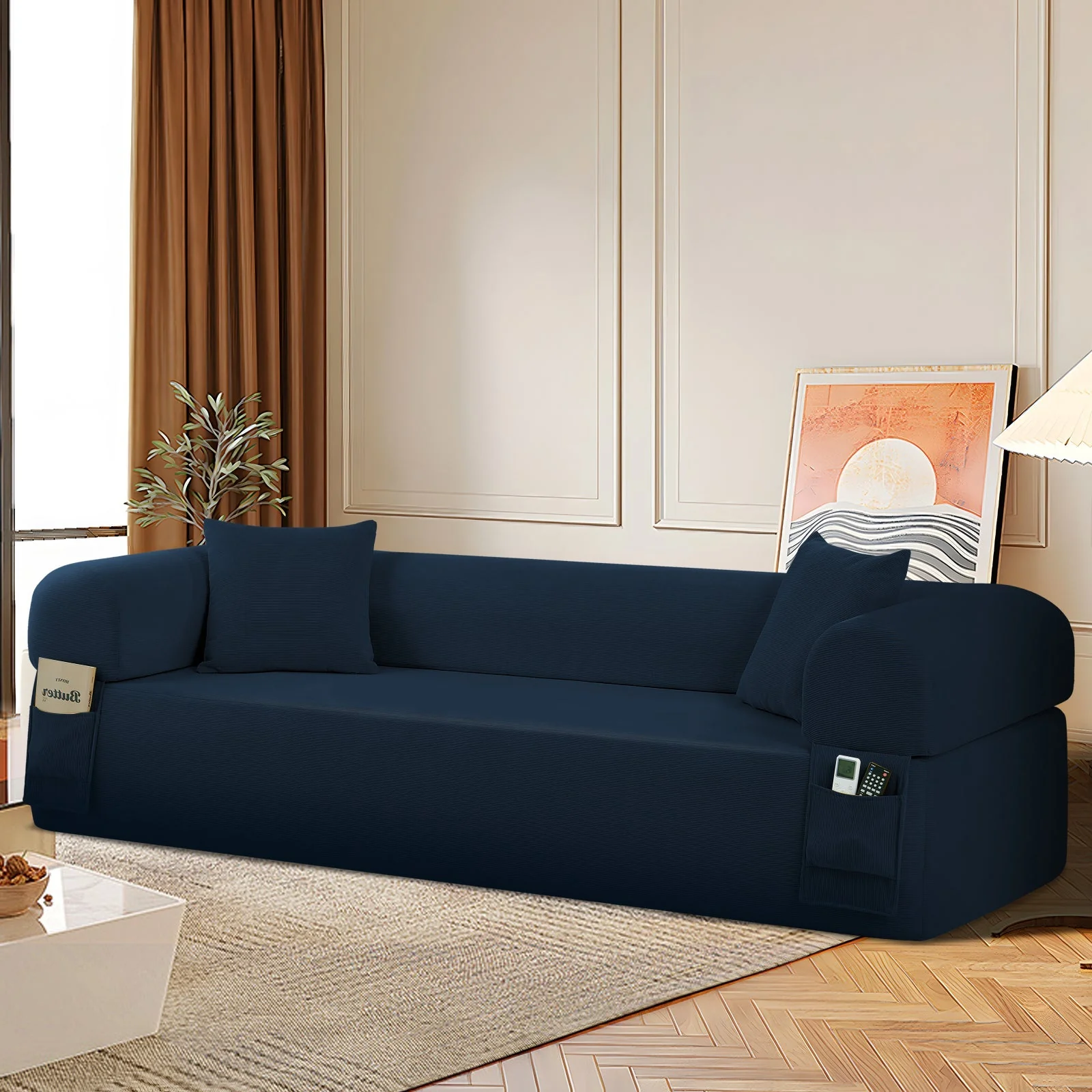 Spring Sofa with High-Quality Fabric, Pillows & Storage in Blue - Image 8
