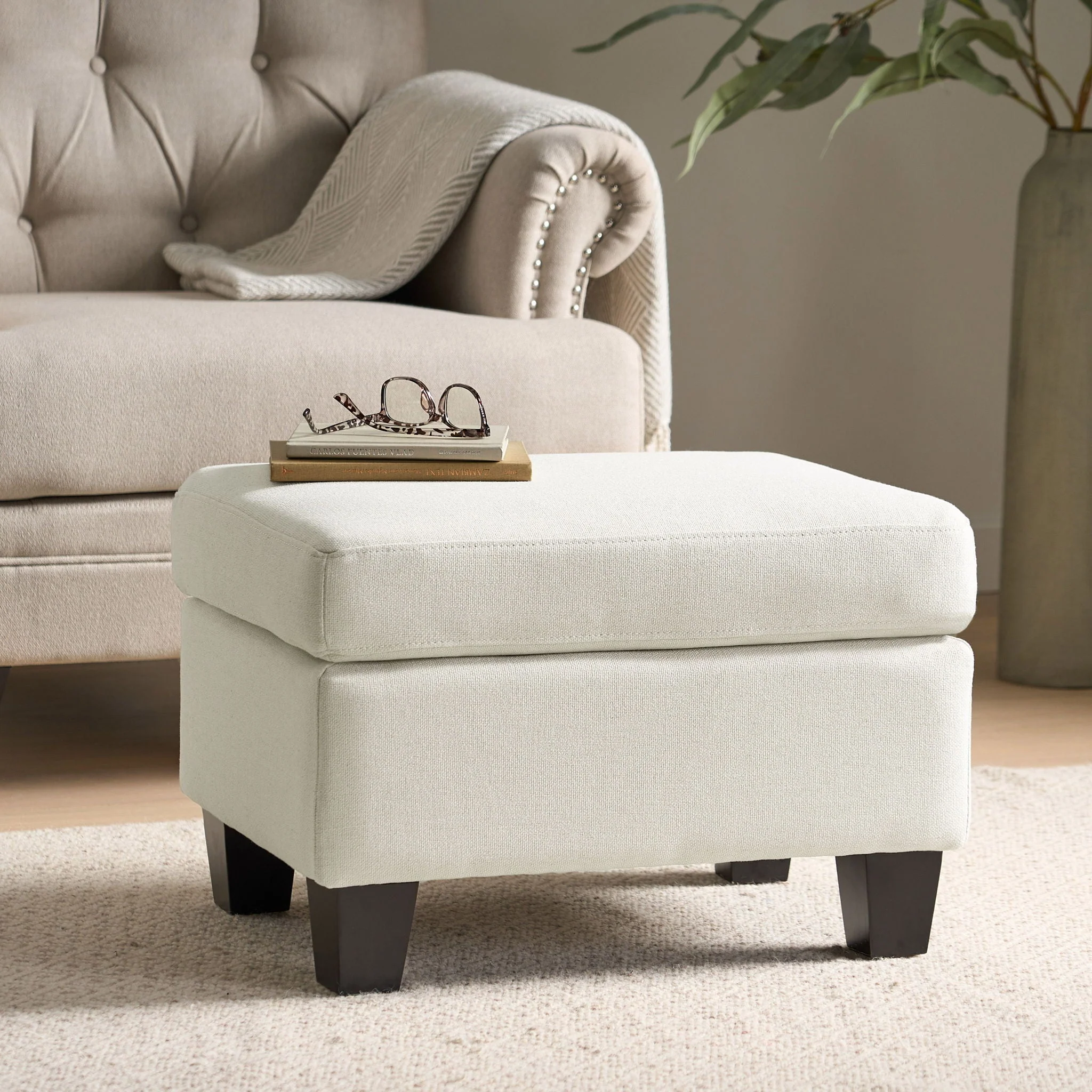 Springfield - Ottoman Contemporary Design Fabric Birch Wood Legs - Beige - Image 4
