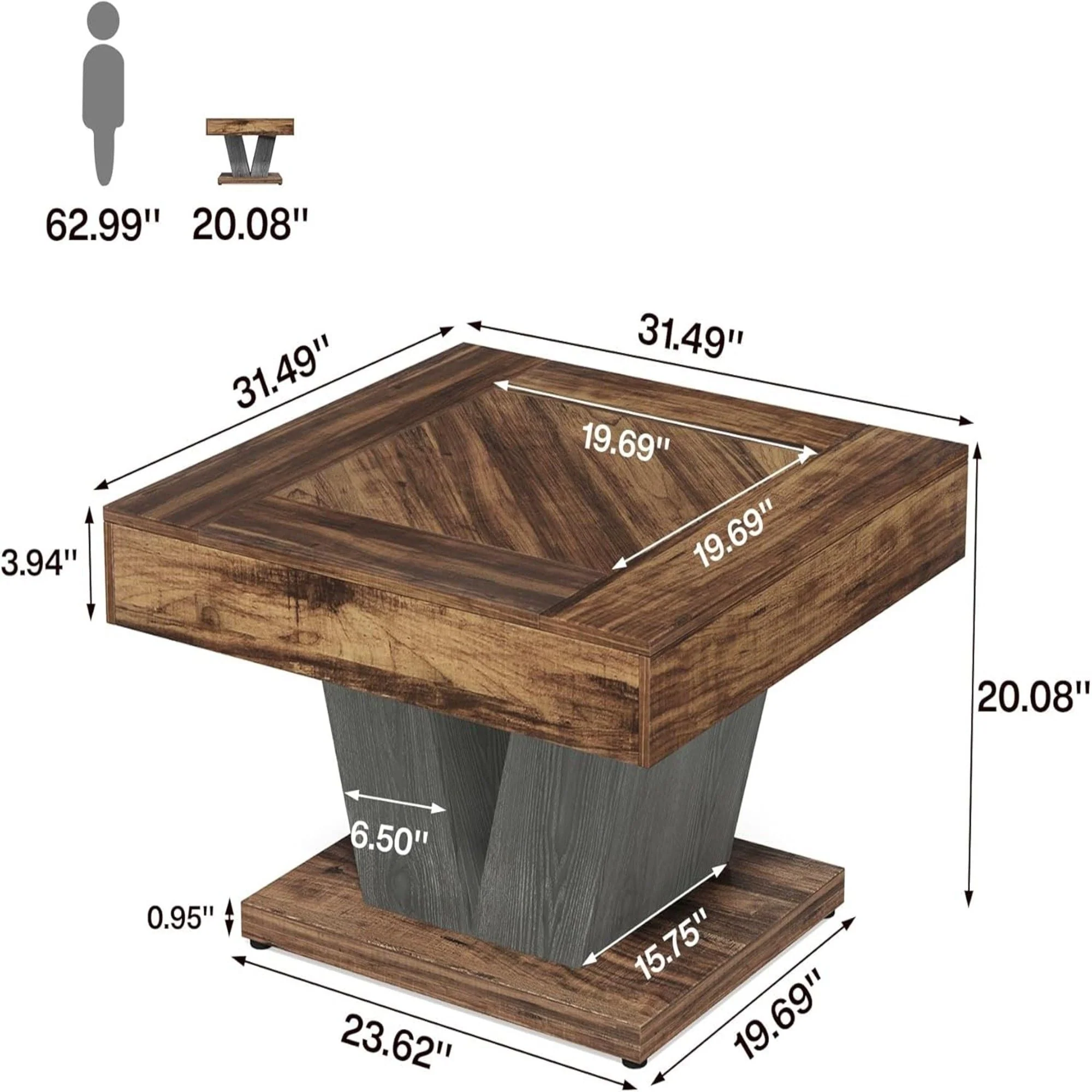 Square Coffee Table With Crisscross Base - Brown / Black - Image 4