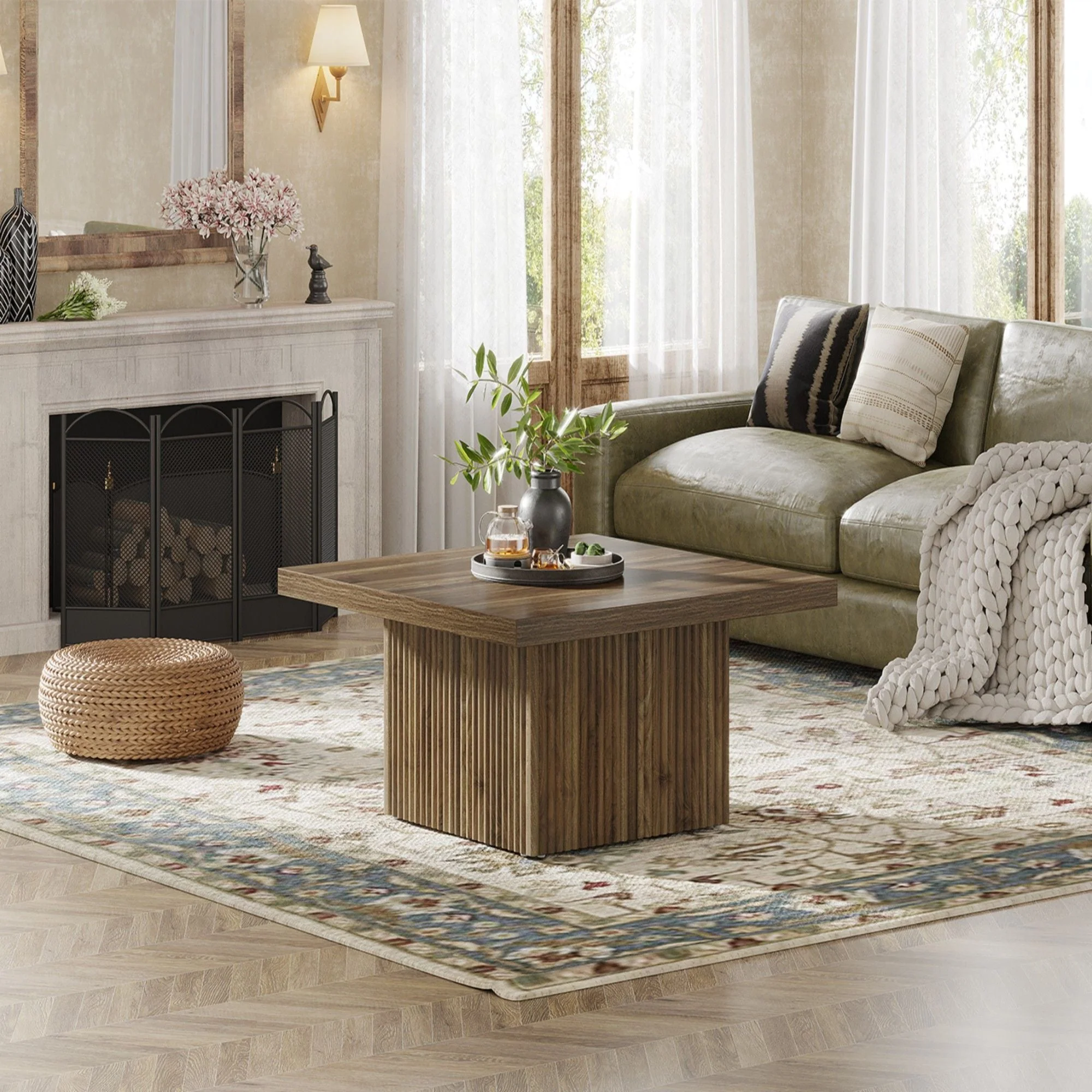 Square Coffee Table With Half Round Base - Brown - Image 2