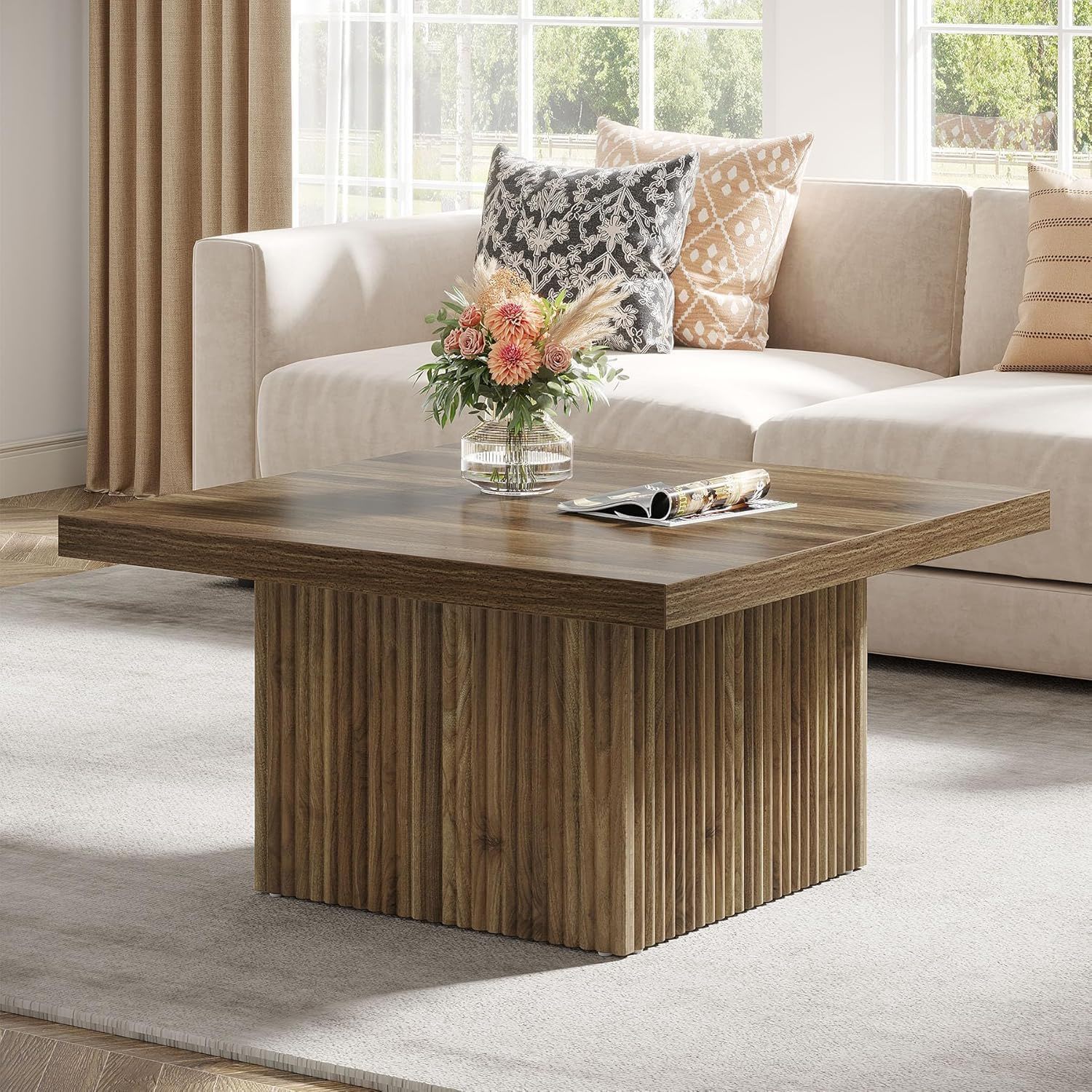 Square Coffee Table With Half Round Base - Brown - Image 4