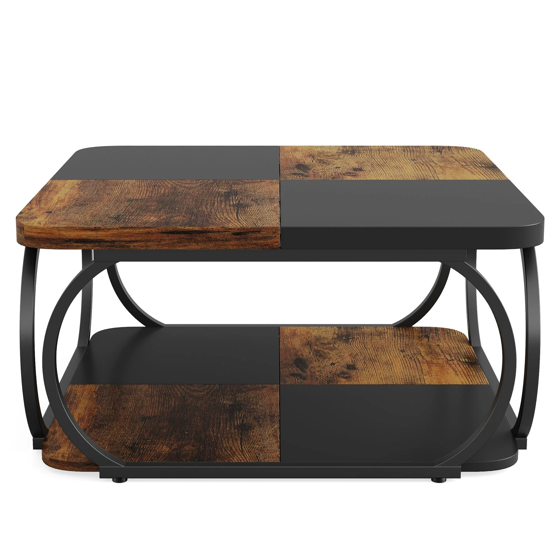 Square Coffee Table With Storage Shelf, 2 Tier For Living Room - Brown / Black - Image 3