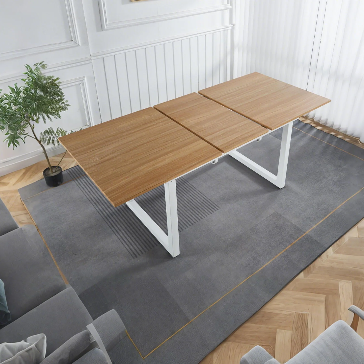 Square Extendable Dining Table With Metal Legs - Image 3