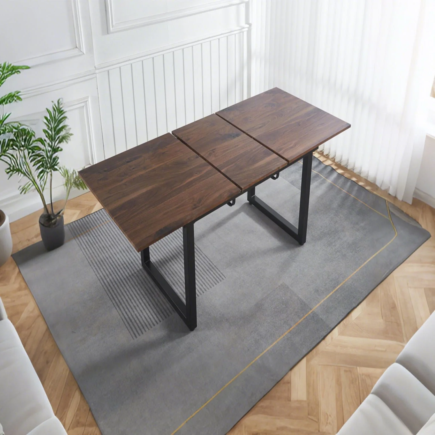 Square Extendable Dining Table With Metal Legs - Image 4
