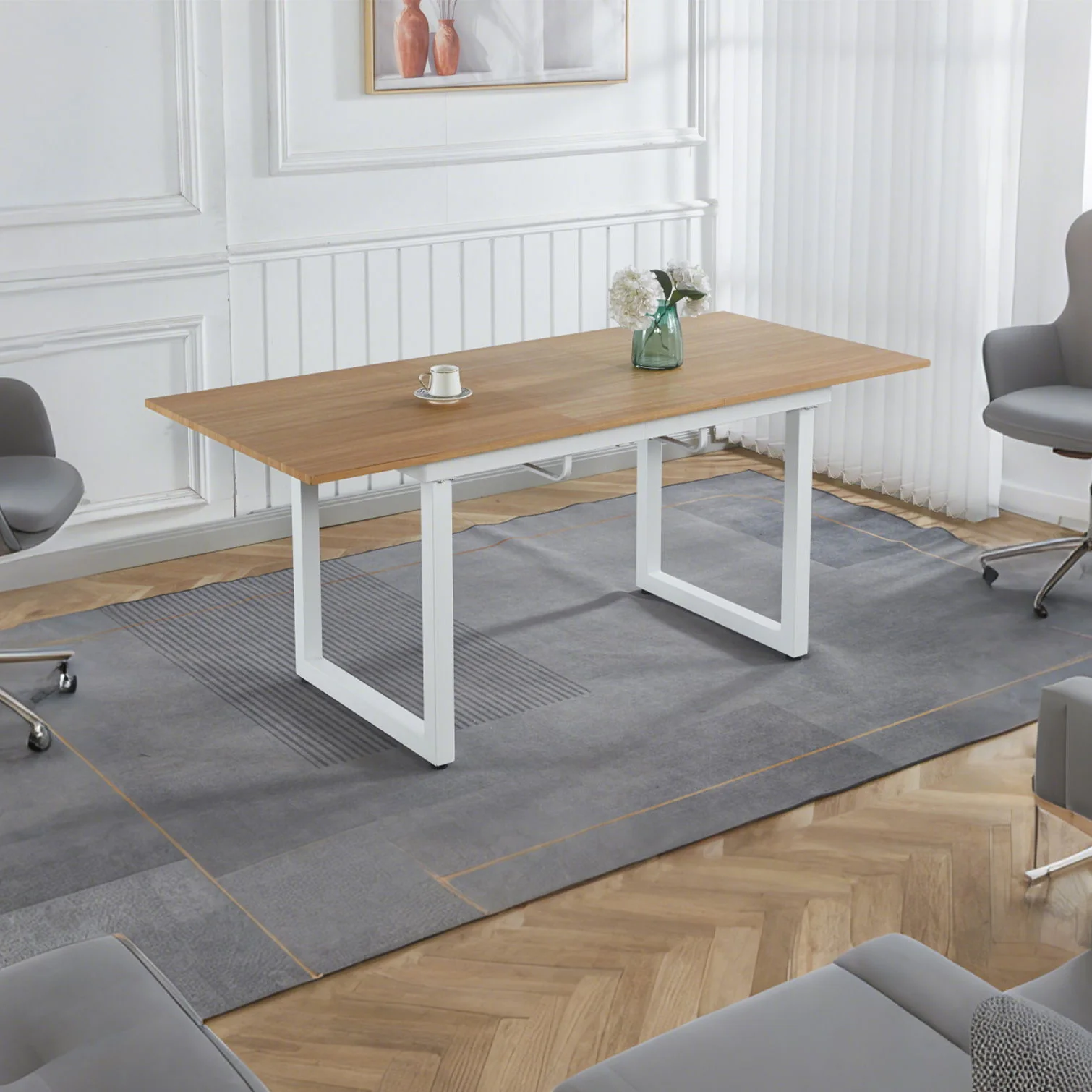 Square Extendable Dining Table With Metal Legs - Image 5
