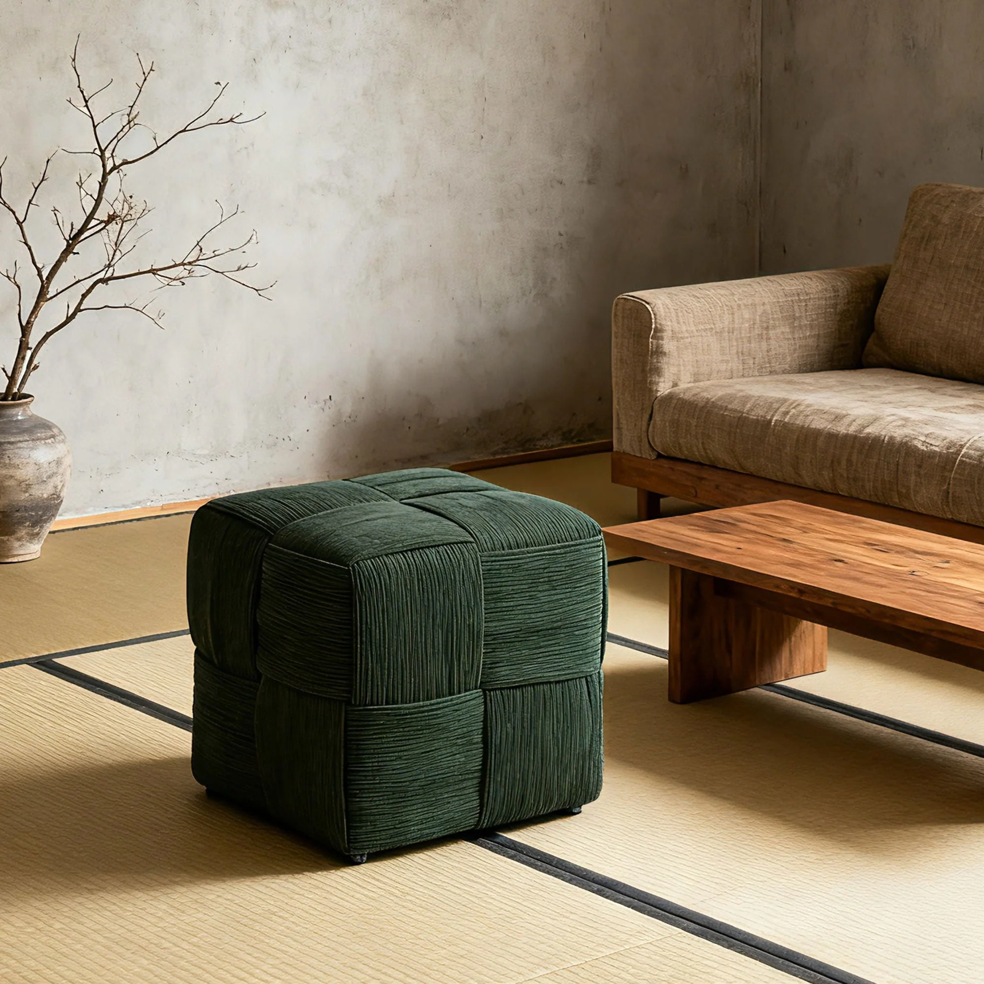 Square Ottoman Foot Rest With Woven Design - Image 4
