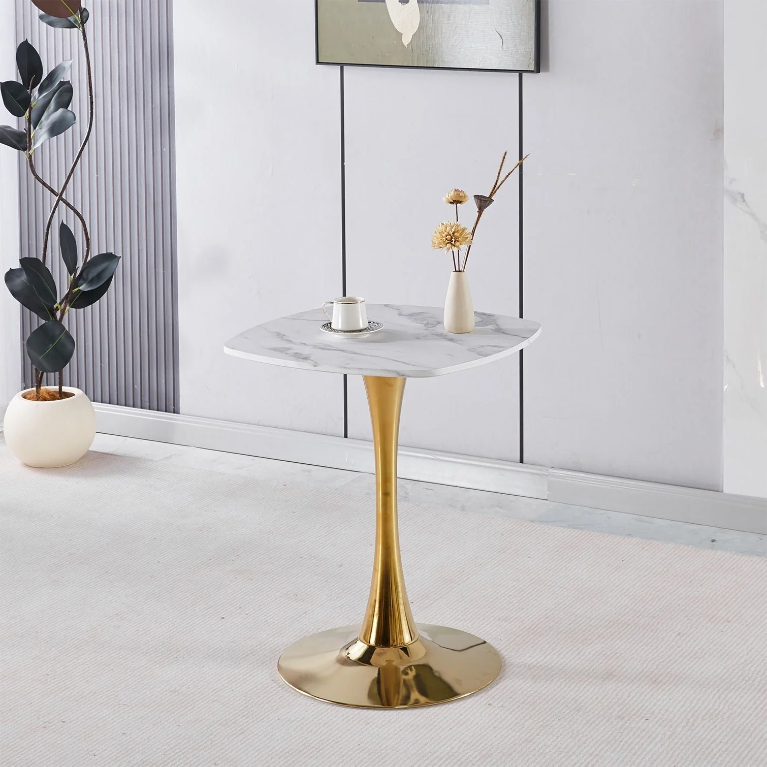 Square Tulip Dining Table For 2 - 4 People - Golden / White - Image 4