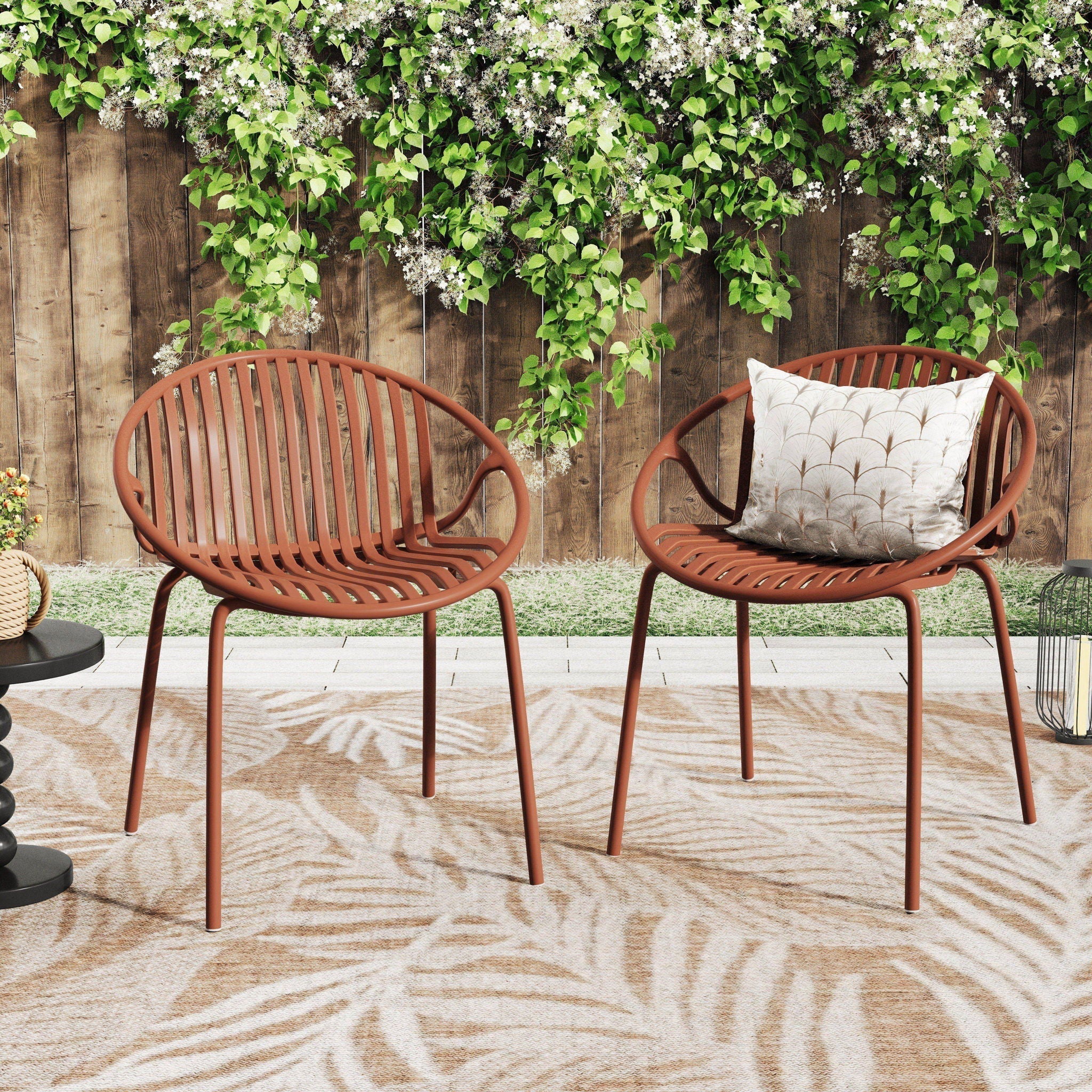 Stackable Outdoor Chairs With Breathable Plastic Backrest (Set of 2) - Image 12