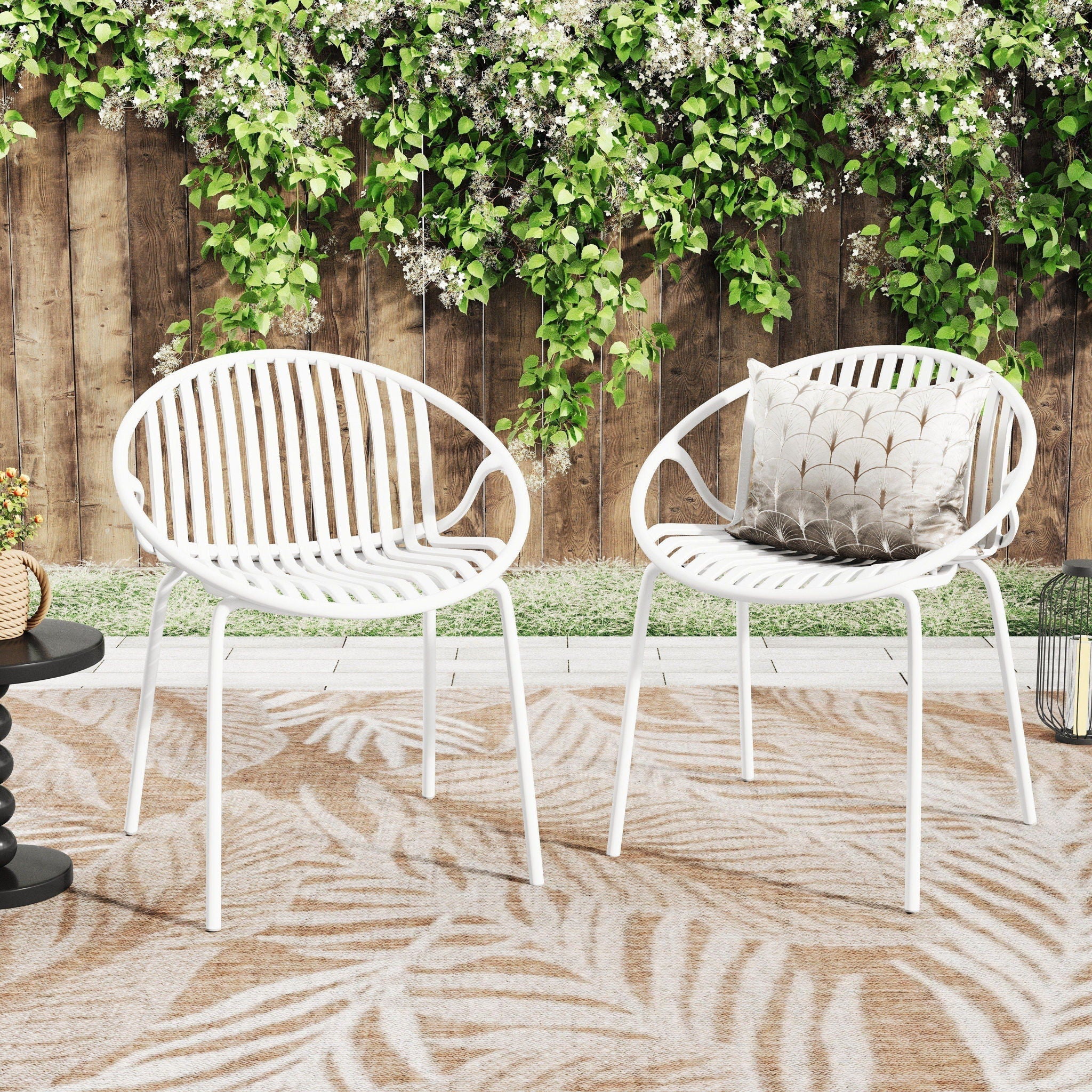 Stackable Outdoor Chairs With Breathable Plastic Backrest (Set of 2) - Image 4