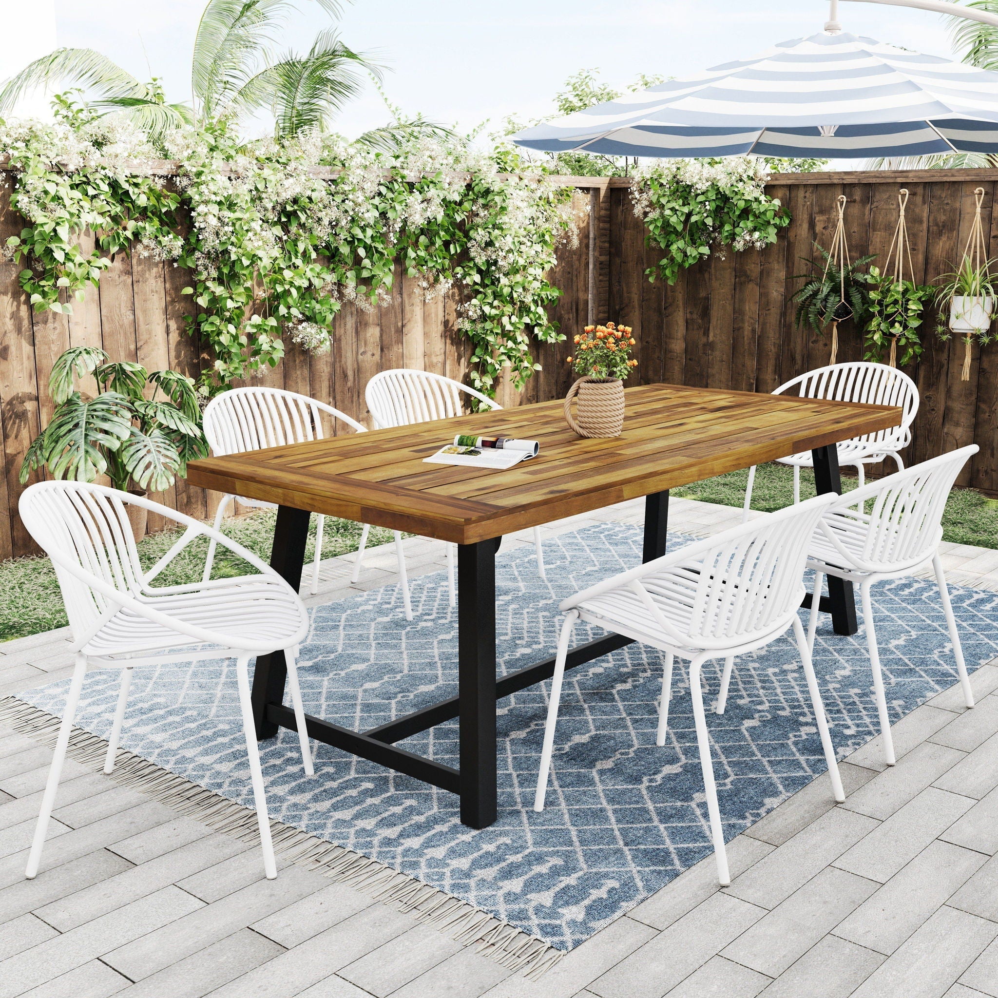 Stackable Outdoor Chairs With Breathable Plastic Backrest (Set of 2) - Image 5
