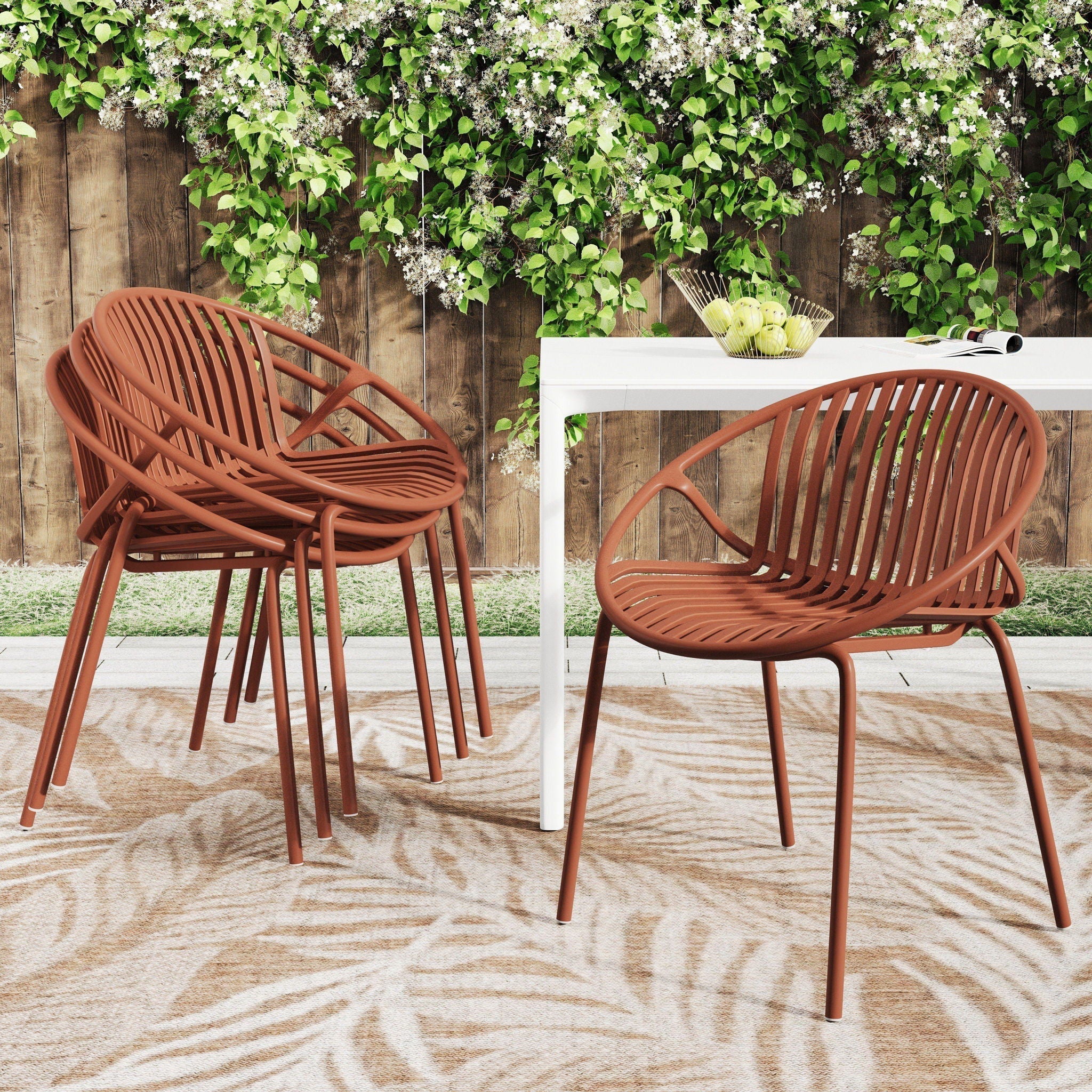 Stackable Outdoor Chairs With Breathable Plastic Backrest (Set of 2) - Image 7