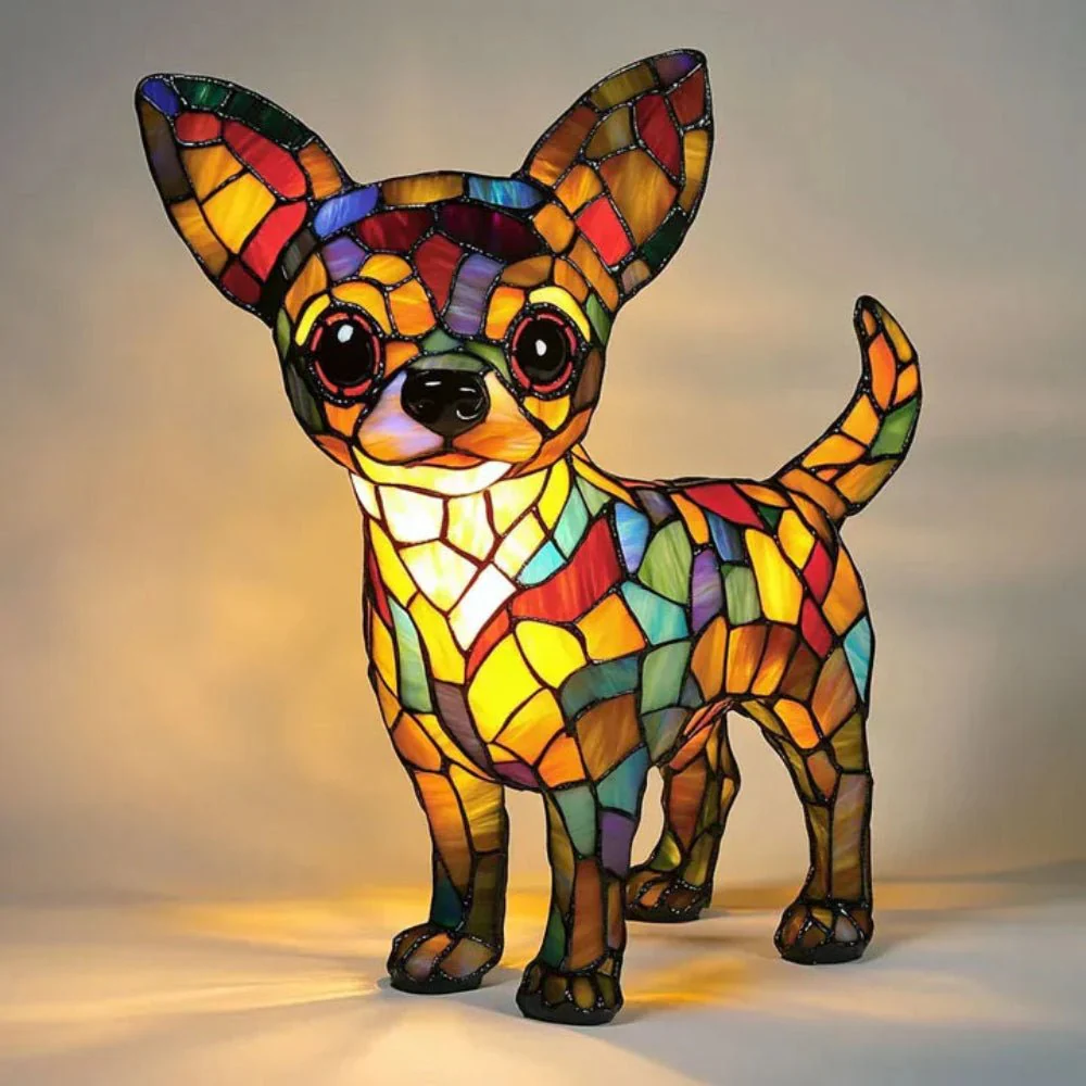 Stained Glass Dog Table Lamp Tiffany Style Animal LED Light - Image 3