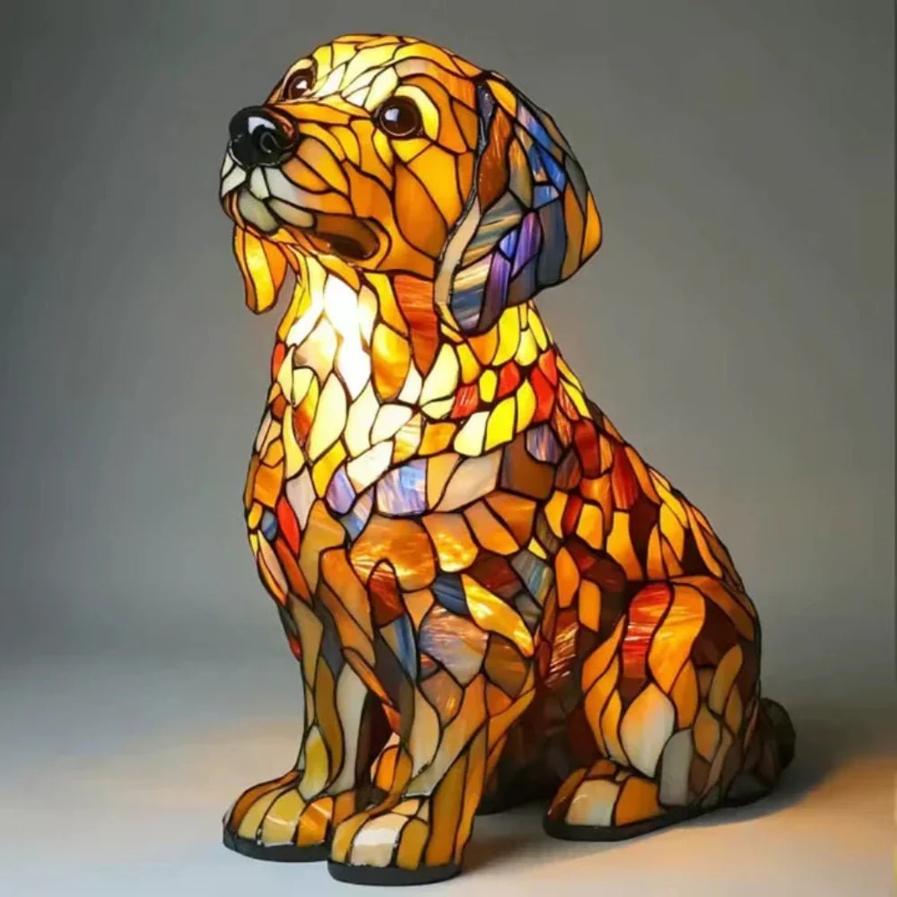 Stained Glass Dog Table Lamp Tiffany Style Animal LED Light - Image 4