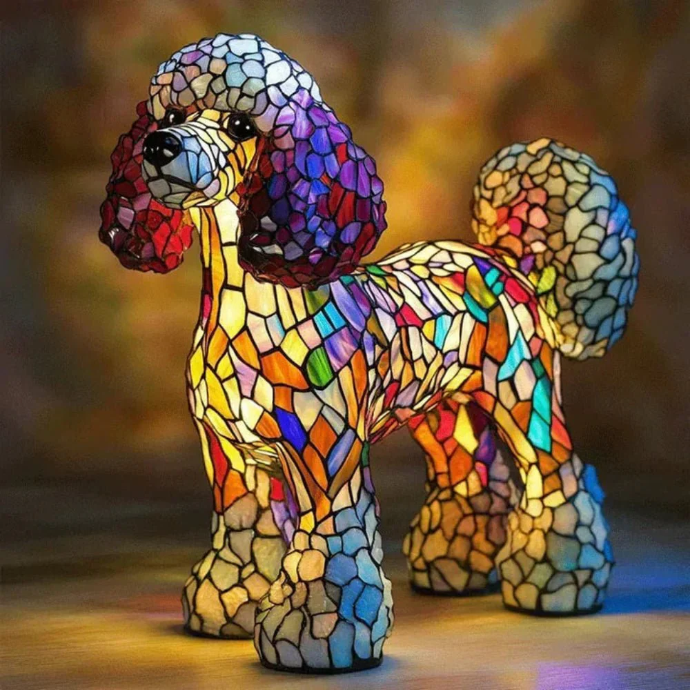 Stained Glass Dog Table Lamp Tiffany Style Animal LED Light - Image 5