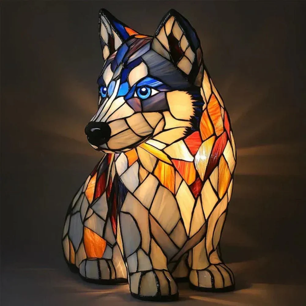Stained Glass Dog Table Lamp Tiffany Style Animal LED Light - Image 6