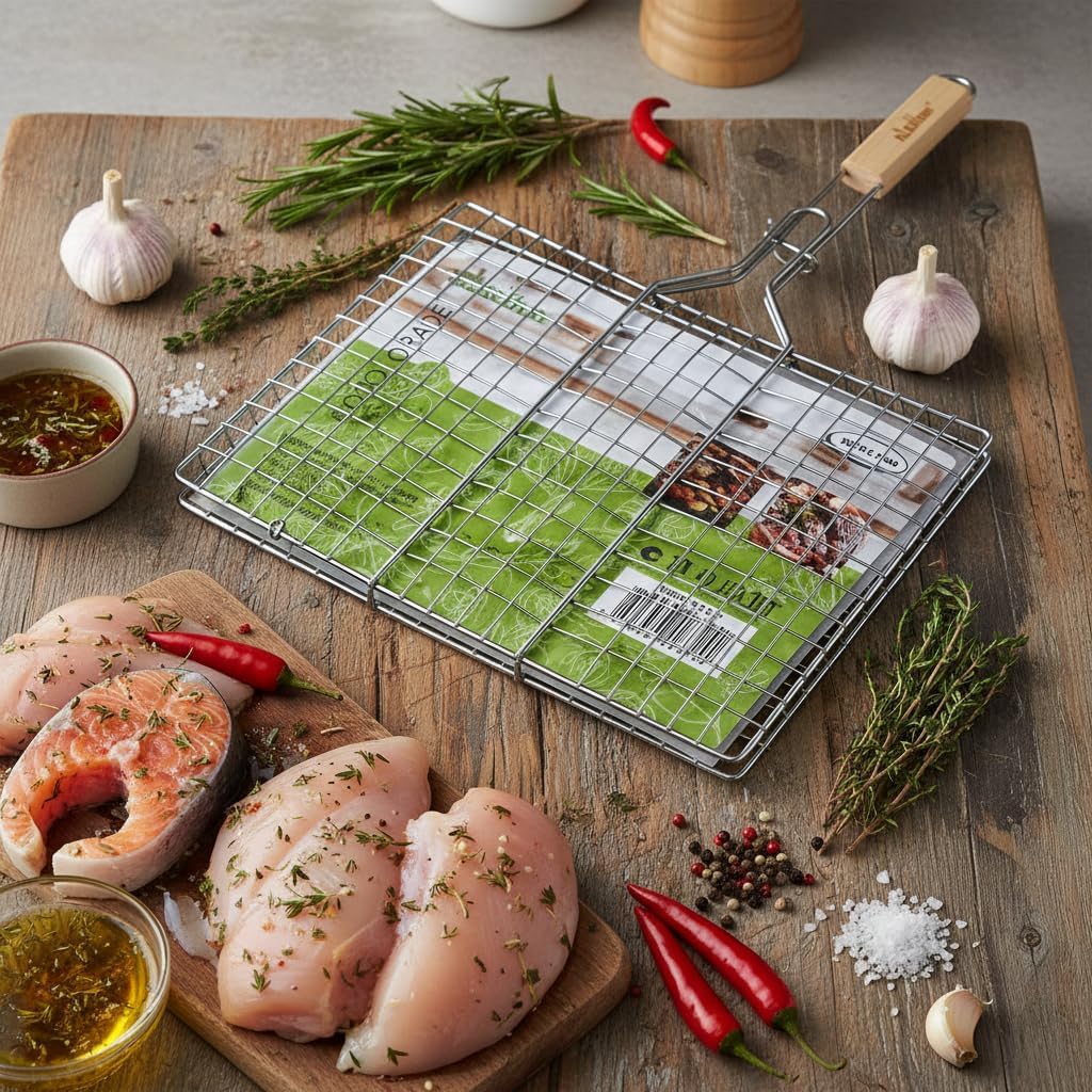 Stainless Steel Grill Basket with Wooden Handle, 16x12 Inch, 2 Pack, BBQ Grilling Rack for Vegetables, Fish and Seafood - Image 5