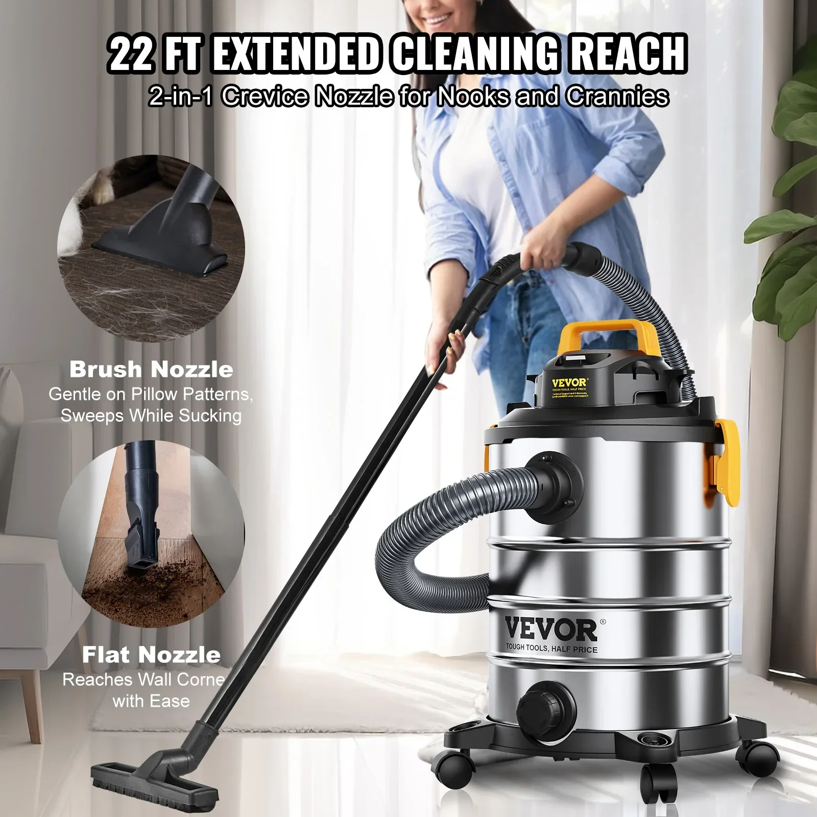 Stainless Steel Wet Dry Shop Vacuum Powerful Suction for Carpet Debris Pet Hair - Image 4