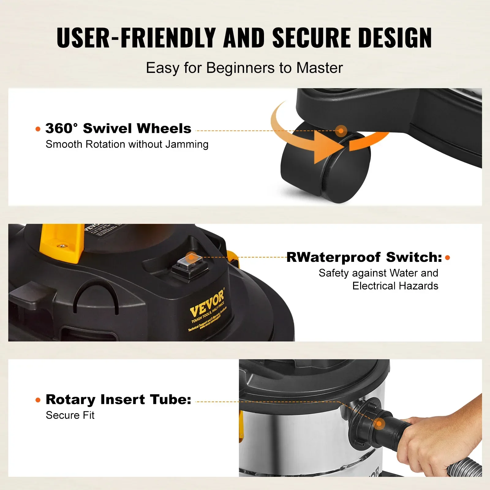 Stainless Steel Wet Dry Shop Vacuum Powerful Suction for Carpet Debris Pet Hair - Image 5